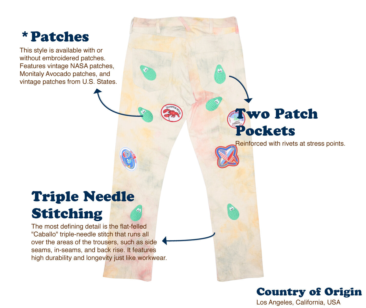 M31304 | Monitaly Xx Jeans W/ Avocado Embroidery And Patches | Color:Cone Ds Selvage Denim【MONITALY_モニタリー】