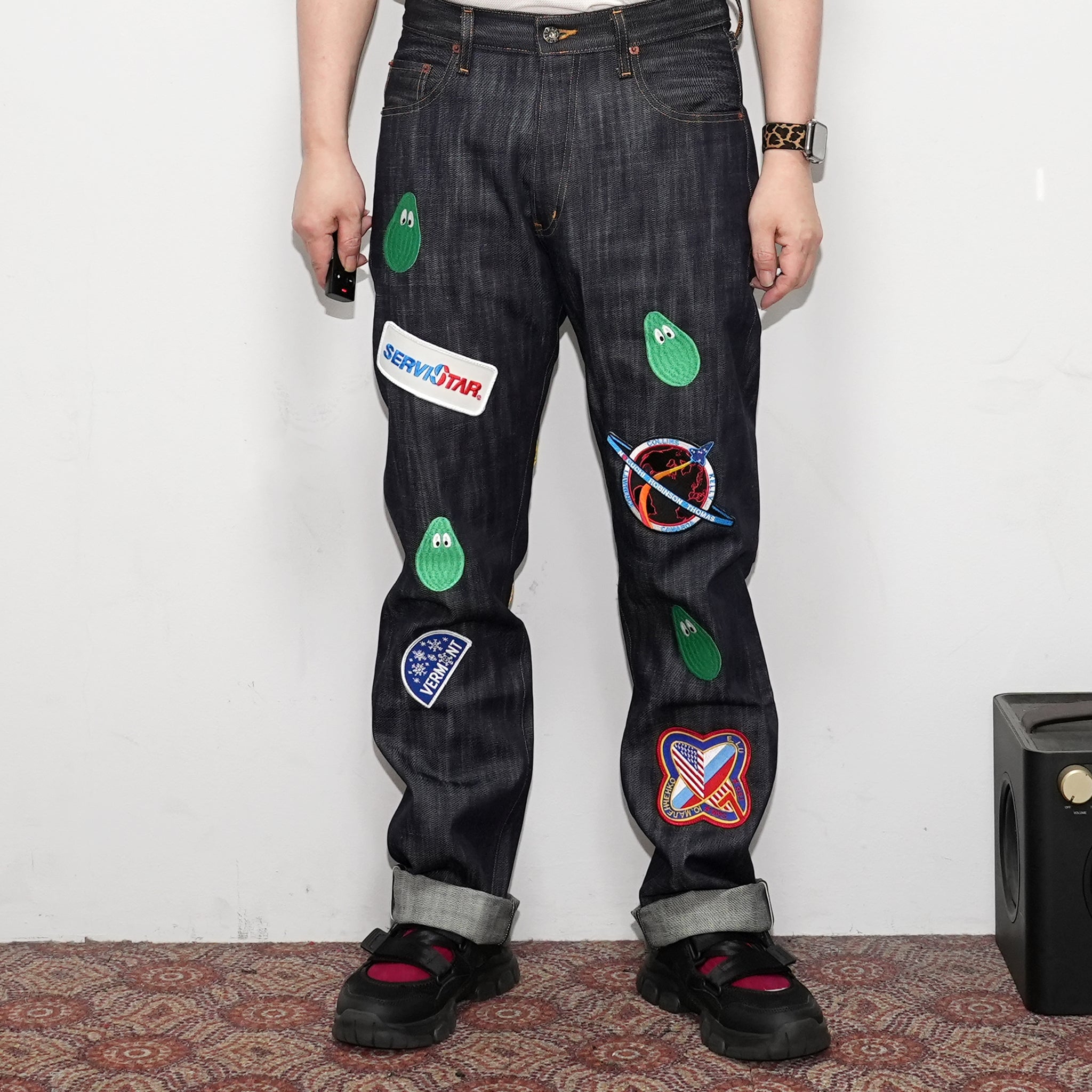 M31304 | Monitaly Xx Jeans W/ Avocado Embroidery And Patches | Color:Cone Ds Selvage Denim【MONITALY_モニタリー】