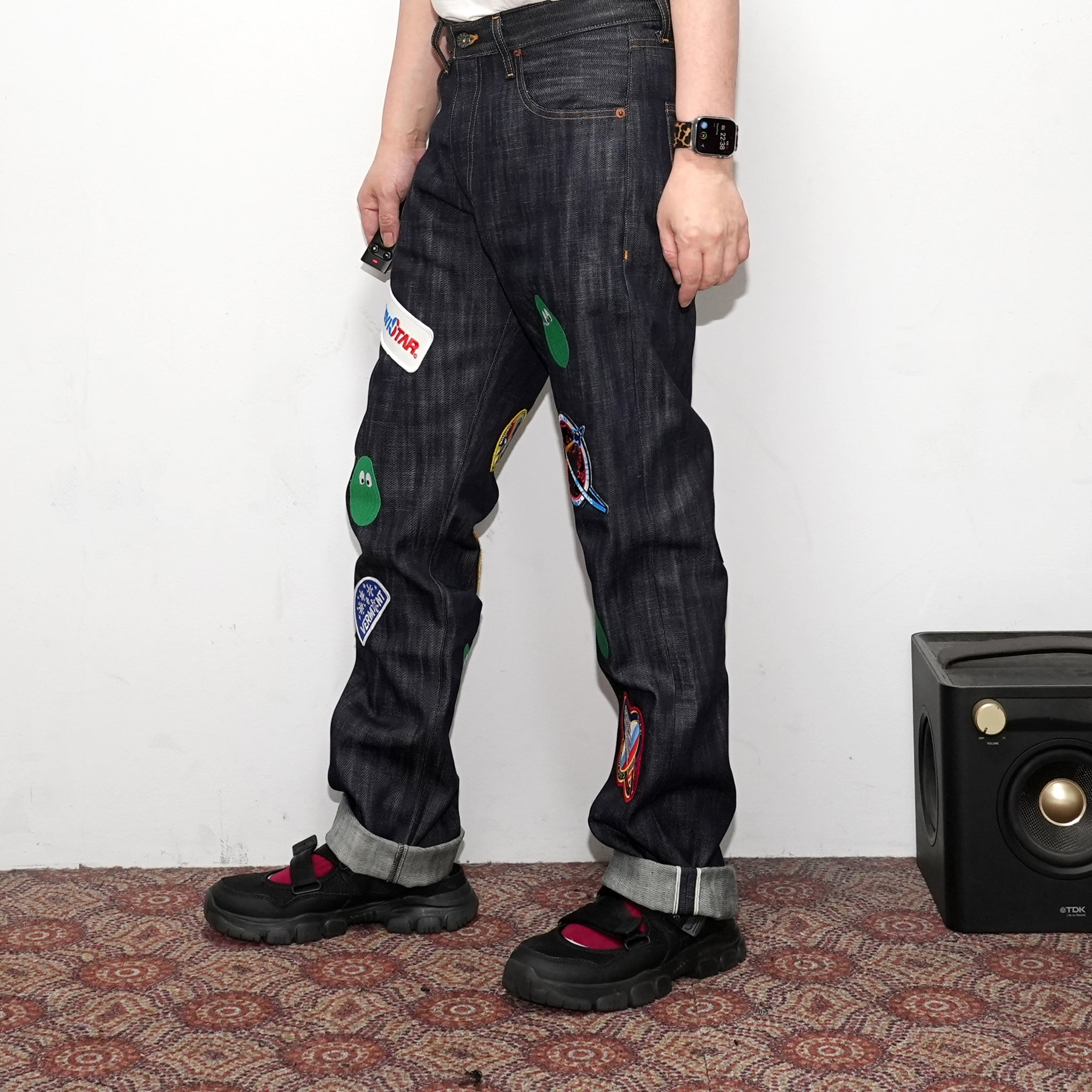 M31304 | Monitaly Xx Jeans W/ Avocado Embroidery And Patches | Color:Cone Ds Selvage Denim【MONITALY_モニタリー】