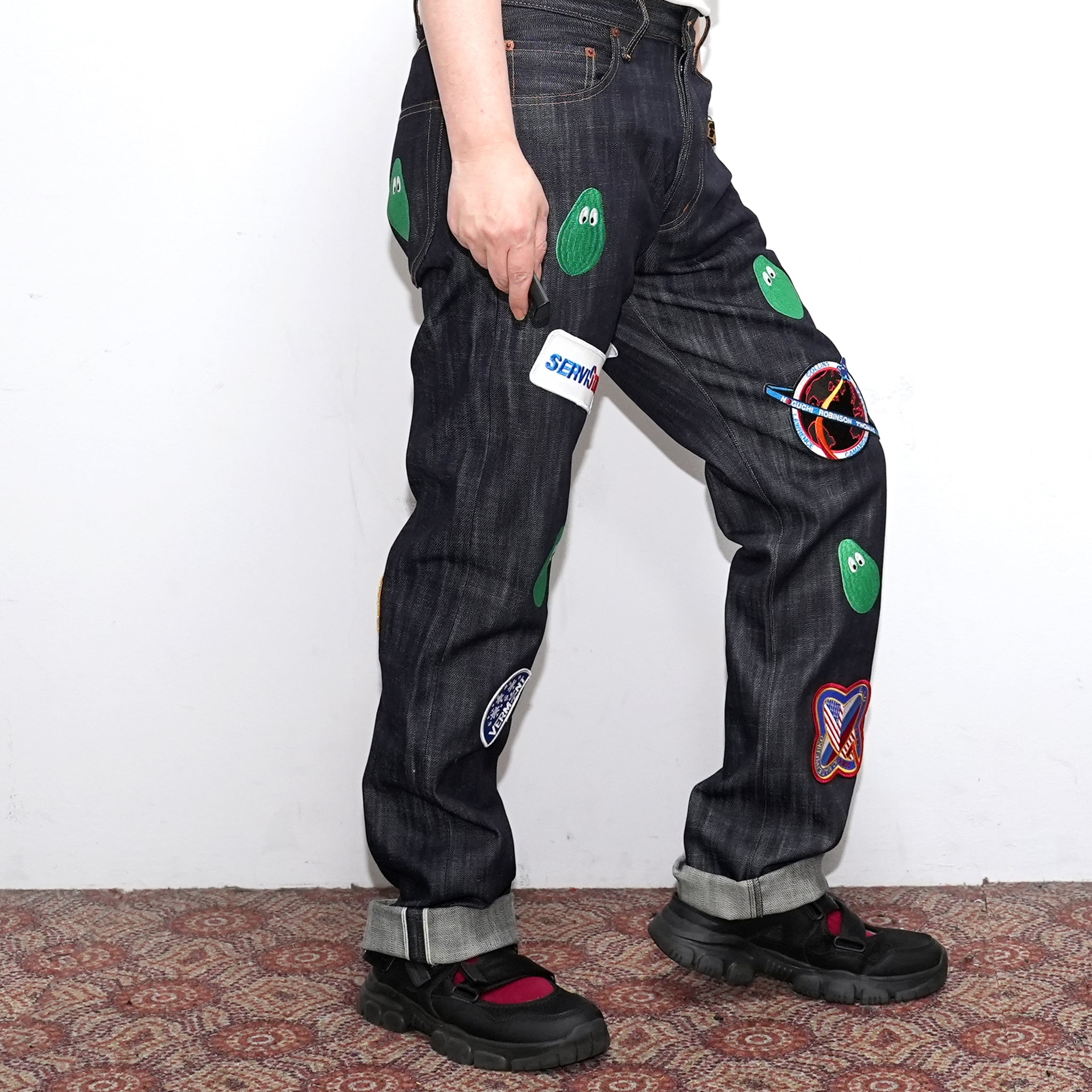M31304 | Monitaly Xx Jeans W/ Avocado Embroidery And Patches | Color:Cone Ds Selvage Denim【MONITALY_モニタリー】