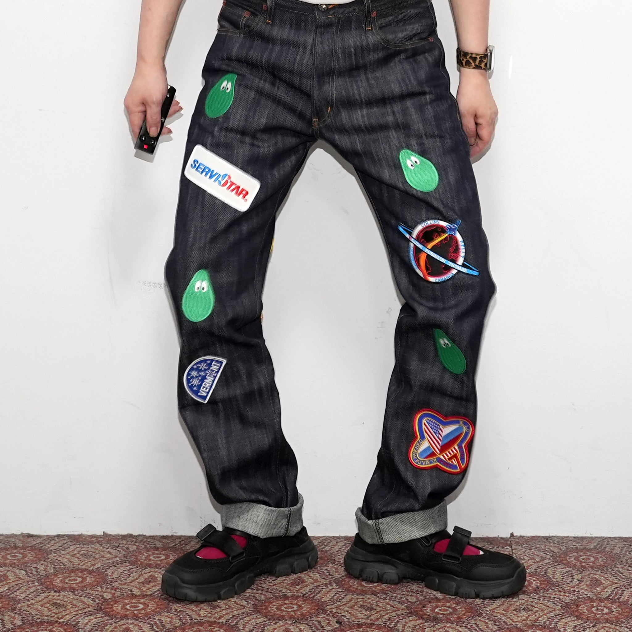 M31304 | Monitaly Xx Jeans W/ Avocado Embroidery And Patches | Color:Cone Ds Selvage Denim【MONITALY_モニタリー】