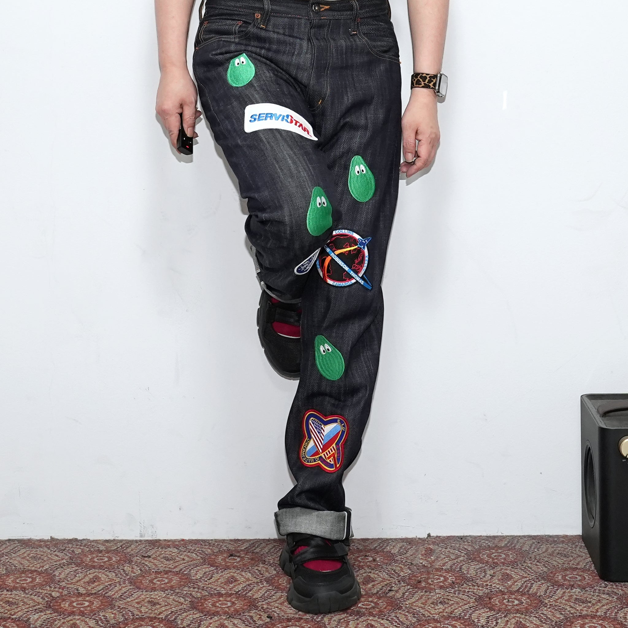 M31304 | Monitaly Xx Jeans W/ Avocado Embroidery And Patches | Color:Cone Ds Selvage Denim【MONITALY_モニタリー】