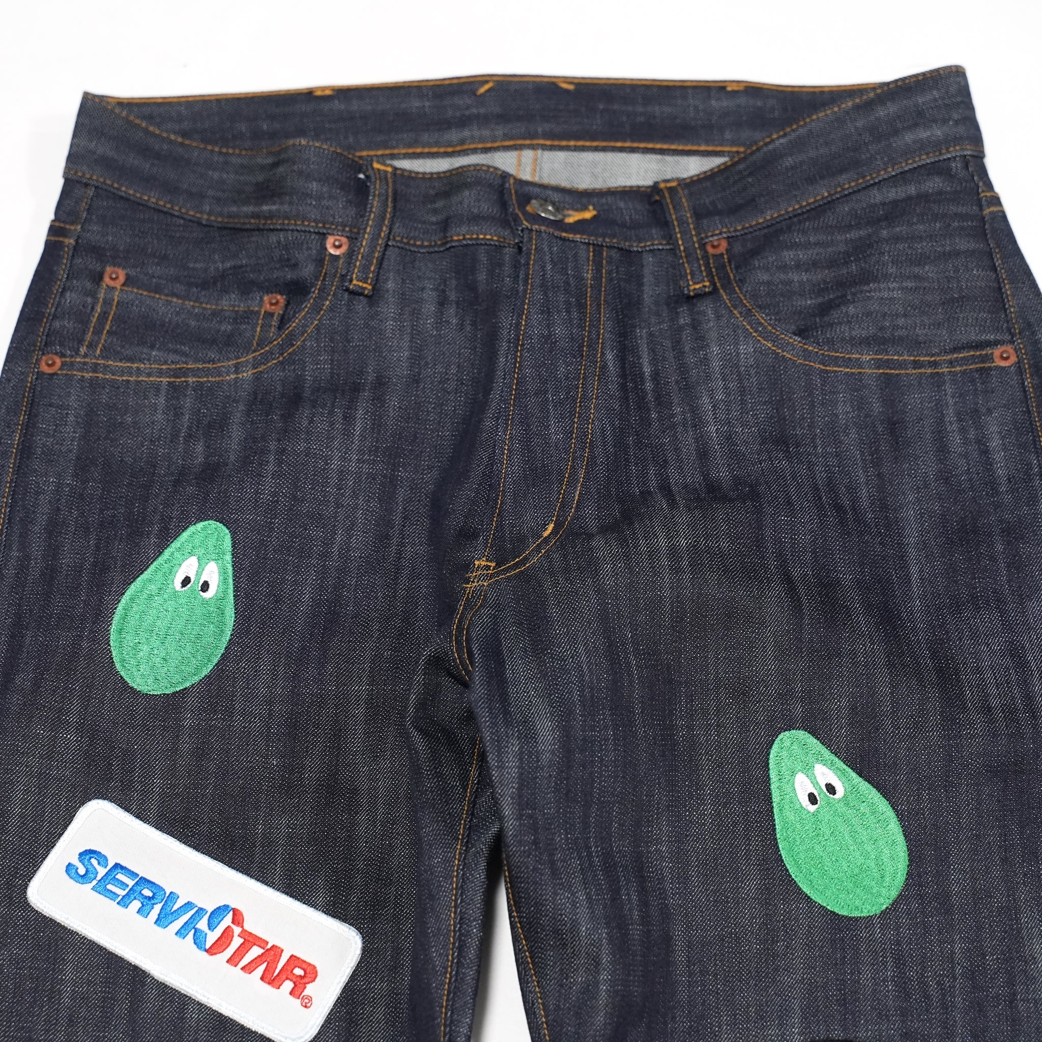 M31304 | Monitaly Xx Jeans W/ Avocado Embroidery And Patches | Color:Cone Ds Selvage Denim【MONITALY_モニタリー】