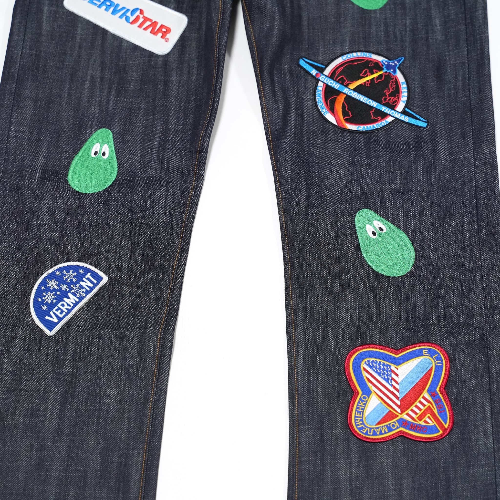 M31304 | Monitaly Xx Jeans W/ Avocado Embroidery And Patches | Color:Cone Ds Selvage Denim【MONITALY_モニタリー】