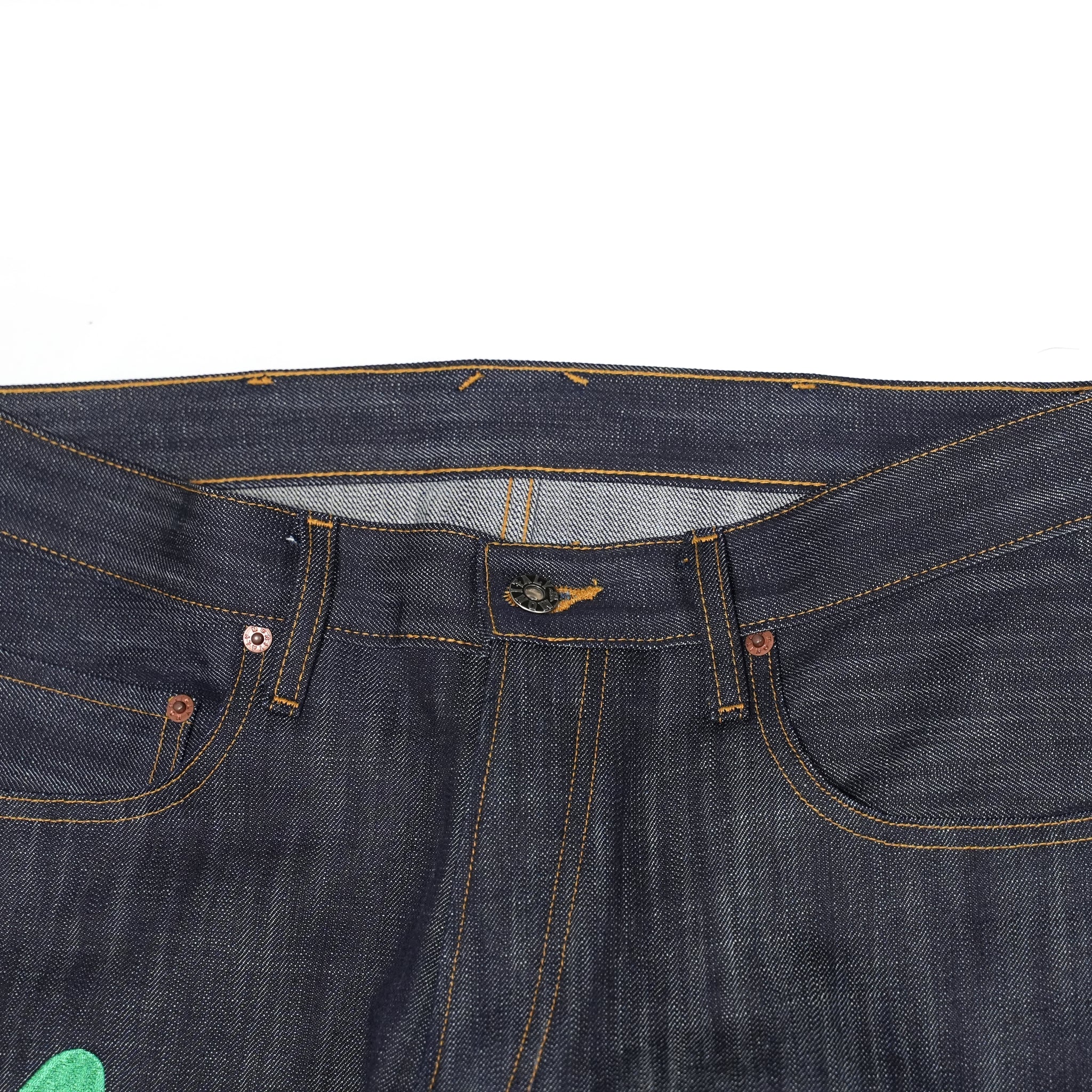 M31304 | Monitaly Xx Jeans W/ Avocado Embroidery And Patches | Color:Cone Ds Selvage Denim【MONITALY_モニタリー】