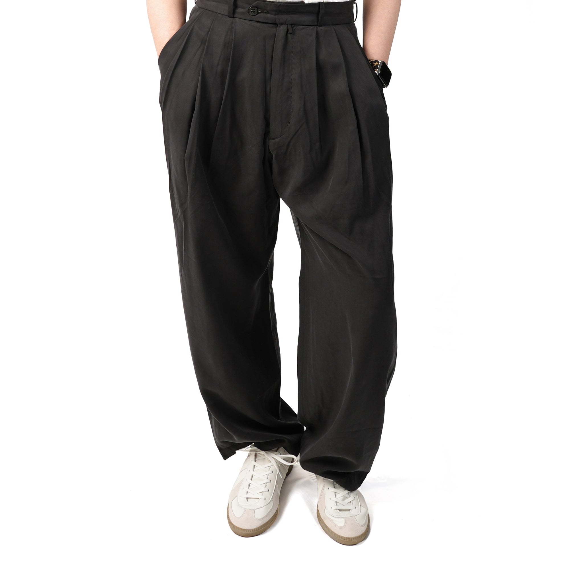 No:M31310-2 | Name:Triple Tuck Wide Pants | Color:Tencel Black【MONITALY_モニタリー】【archive】