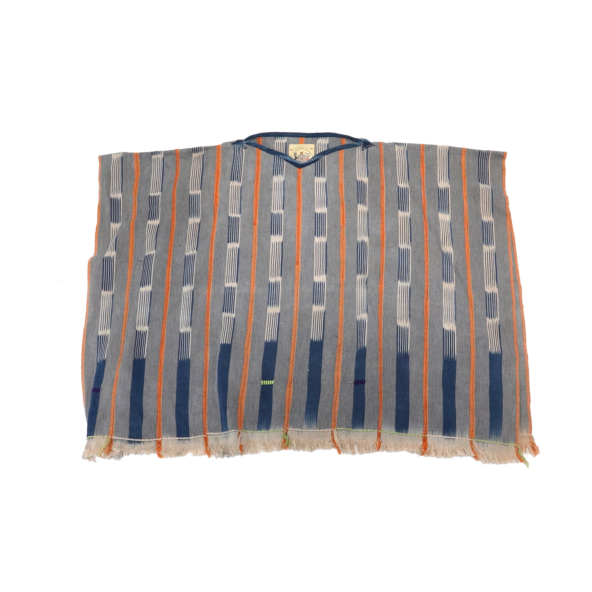 No:M29501 | Name:Poncho | Color:Handwoven African Indigo Cloth, Stripe (One of a Kind) 【MONITALY】-MONITALY-ADDICTION FUKUOKA