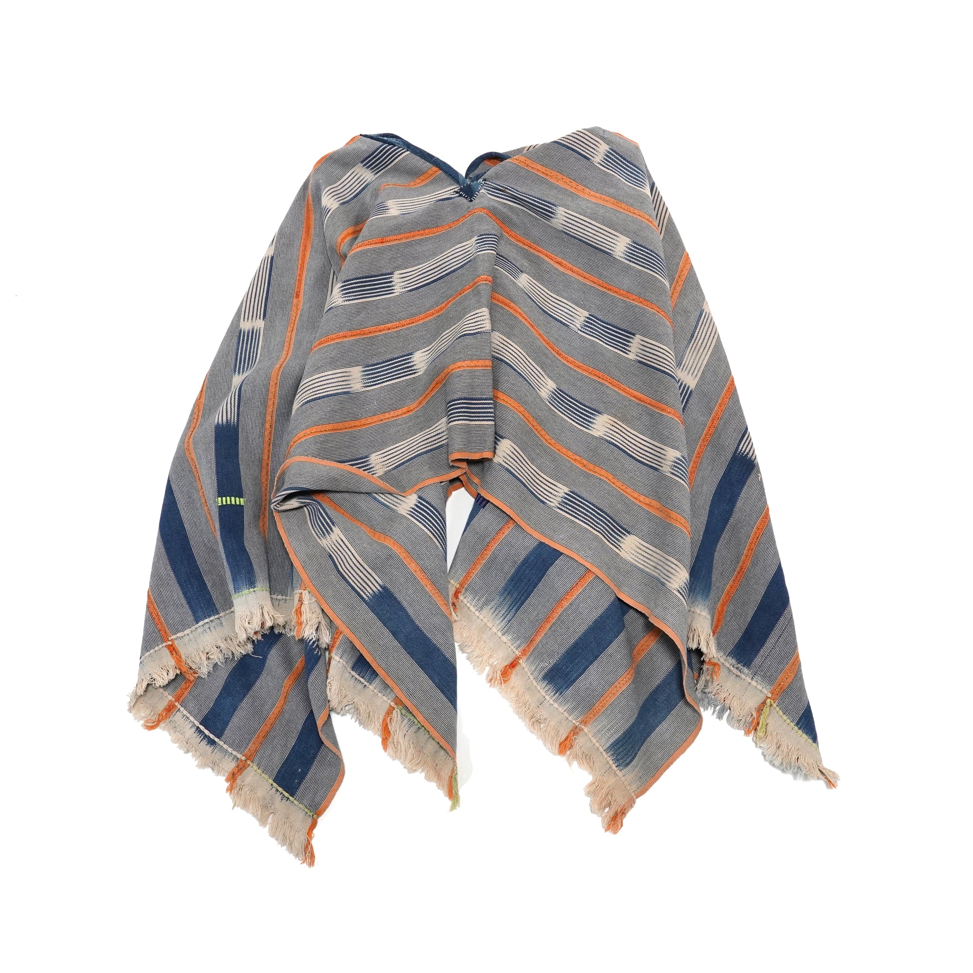 No:M29501 | Name:Poncho | Color:Handwoven African Indigo Cloth, Stripe (One of a Kind) 【MONITALY】-MONITALY-ADDICTION FUKUOKA