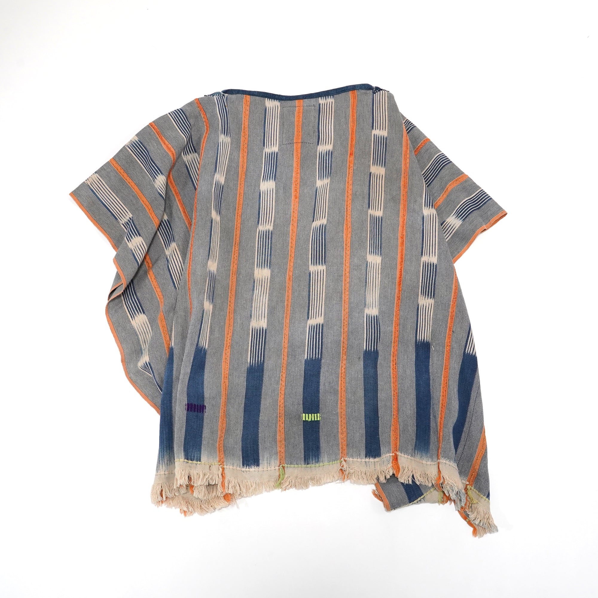 No:M29501 | Name:Poncho | Color:Handwoven African Indigo Cloth, Stripe (One of a Kind) 【MONITALY】-MONITALY-ADDICTION FUKUOKA