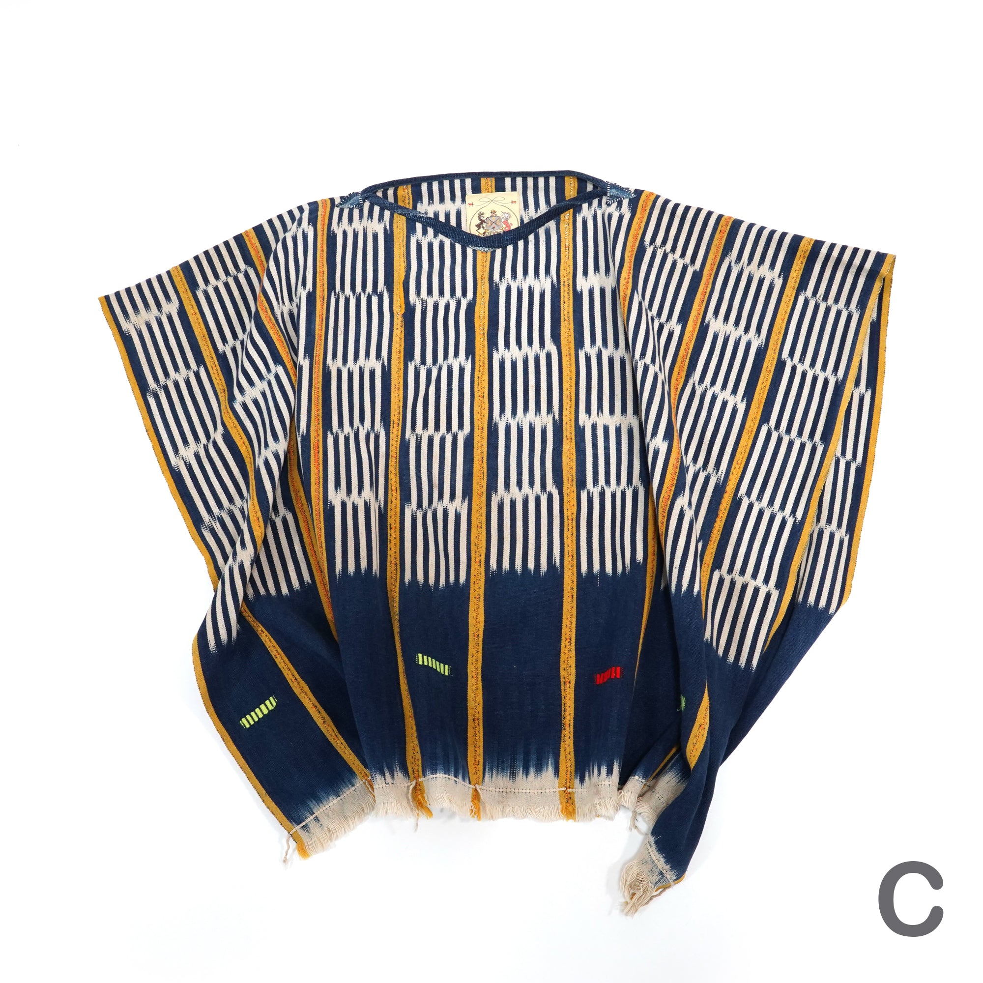No:M29501 | Name:Poncho | Color:Handwoven African Indigo Cloth, Stripe (One of a Kind) 【MONITALY】-MONITALY-ADDICTION FUKUOKA