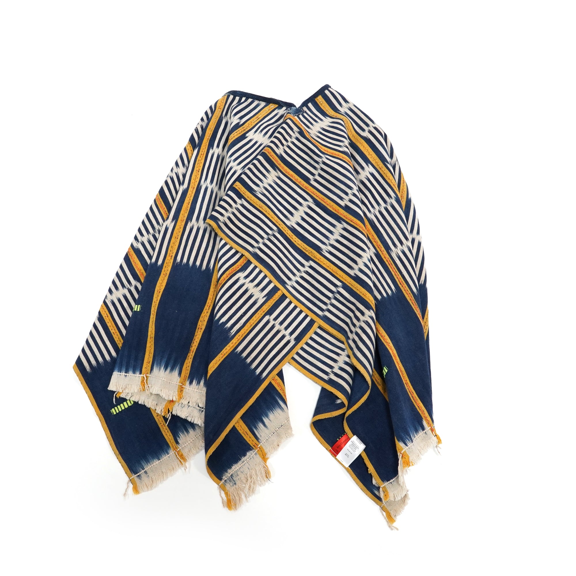 No:M29501 | Name:Poncho | Color:Handwoven African Indigo Cloth, Stripe (One of a Kind) 【MONITALY】-MONITALY-ADDICTION FUKUOKA