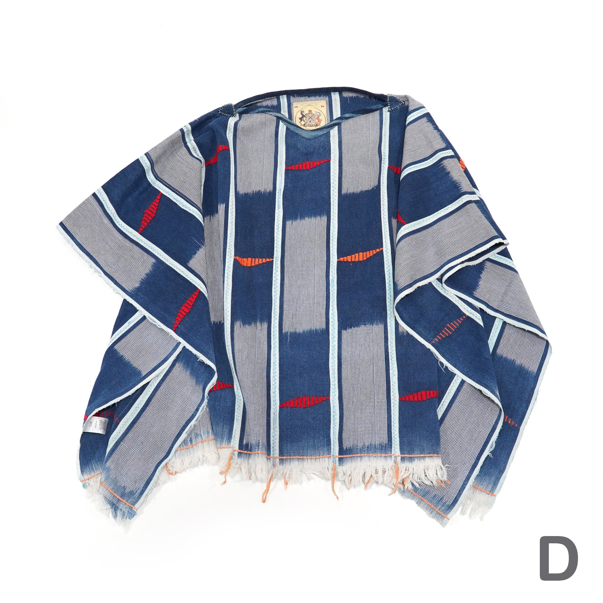 No:M29501 | Name:Poncho | Color:Handwoven African Indigo Cloth, Stripe (One of a Kind) 【MONITALY】-MONITALY-ADDICTION FUKUOKA