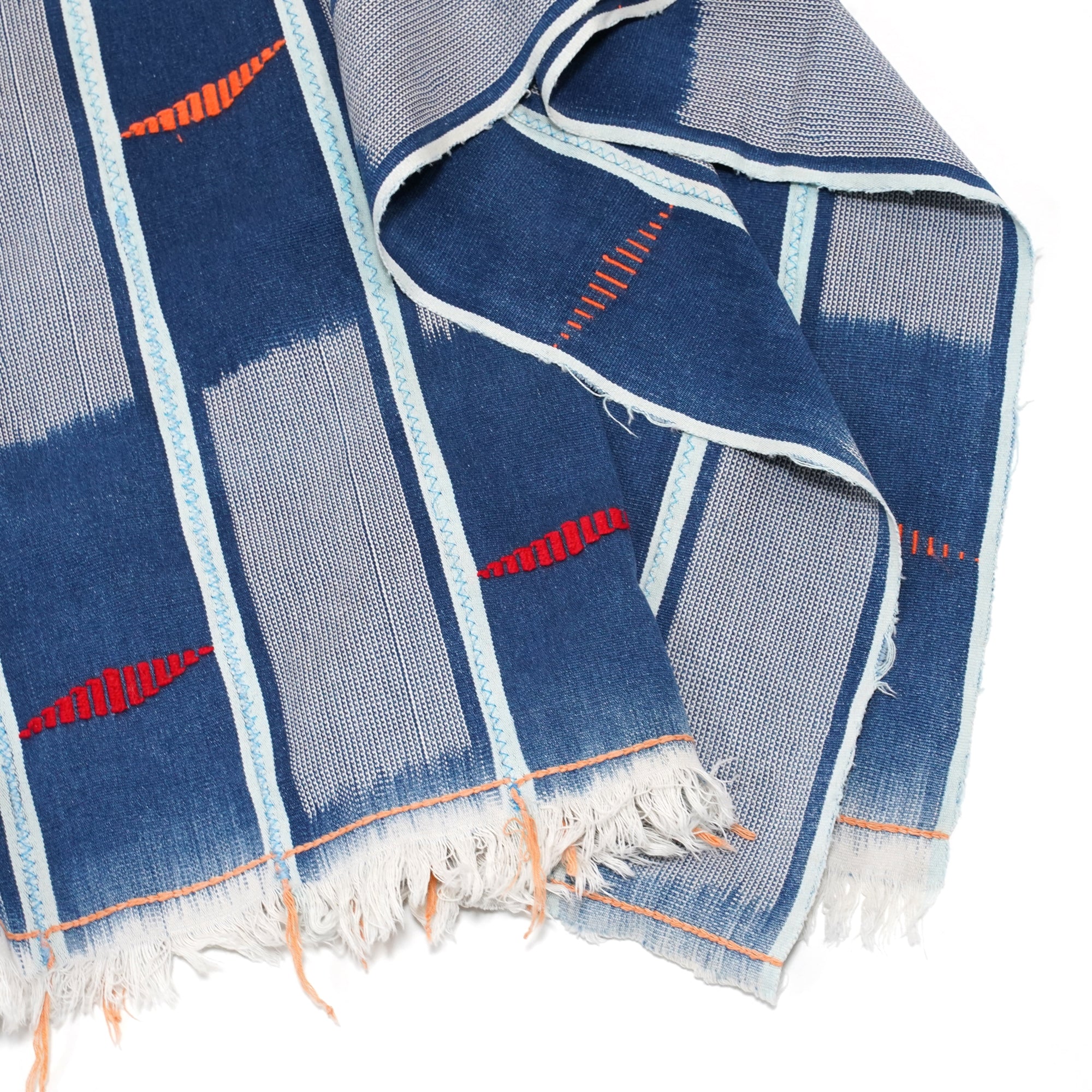 No:M29501 | Name:Poncho | Color:Handwoven African Indigo Cloth, Stripe (One of a Kind) 【MONITALY】-MONITALY-ADDICTION FUKUOKA