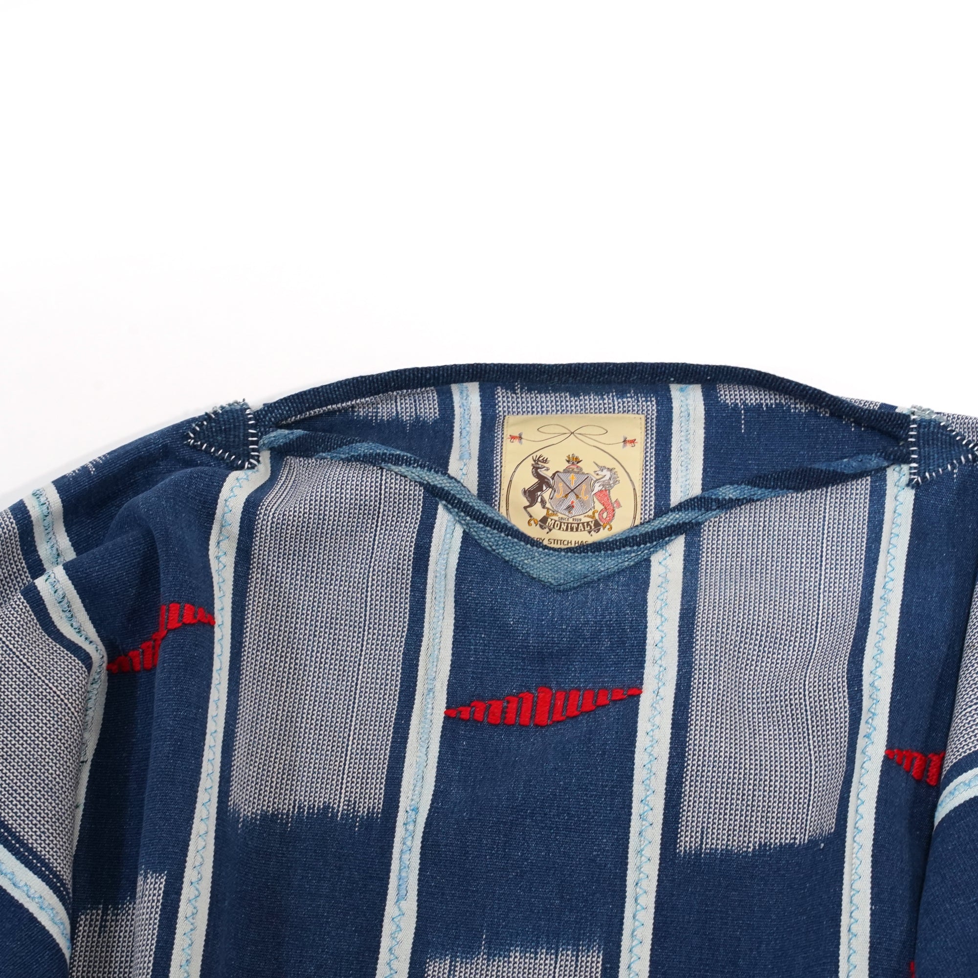 No:M29501 | Name:Poncho | Color:Handwoven African Indigo Cloth, Stripe (One of a Kind) 【MONITALY】-MONITALY-ADDICTION FUKUOKA