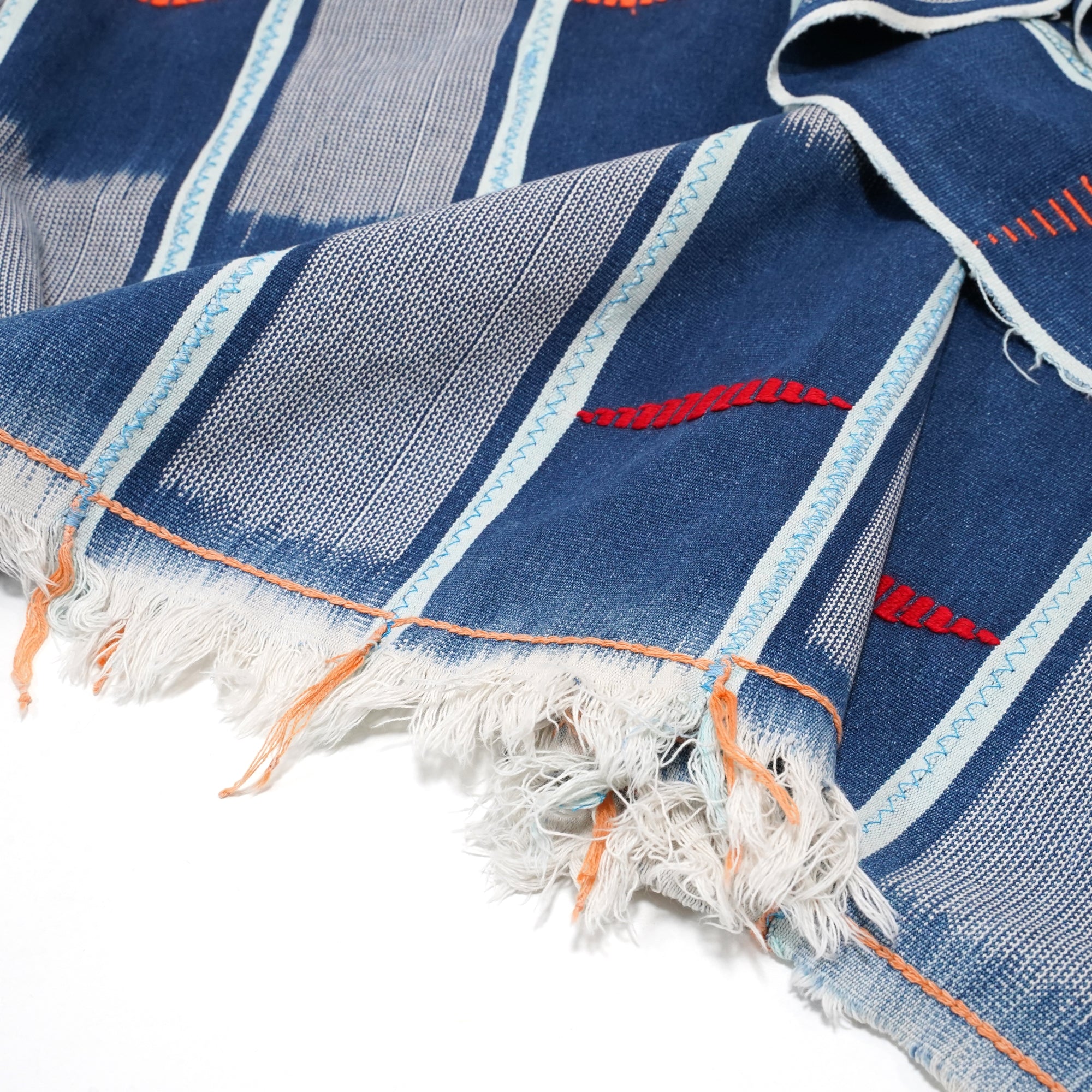No:M29501 | Name:Poncho | Color:Handwoven African Indigo Cloth, Stripe (One of a Kind) 【MONITALY】-MONITALY-ADDICTION FUKUOKA