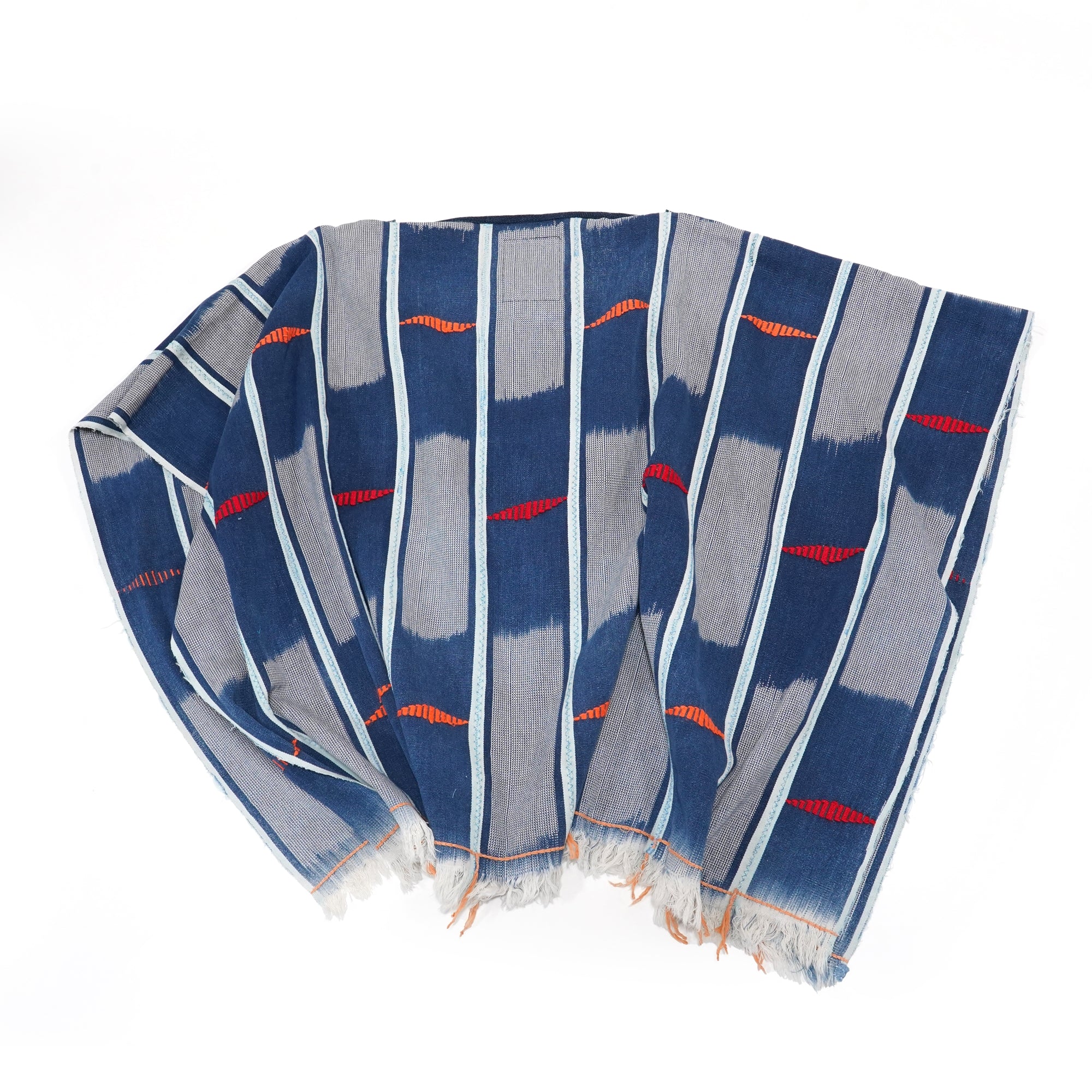 No:M29501 | Name:Poncho | Color:Handwoven African Indigo Cloth, Stripe (One of a Kind) 【MONITALY】-MONITALY-ADDICTION FUKUOKA