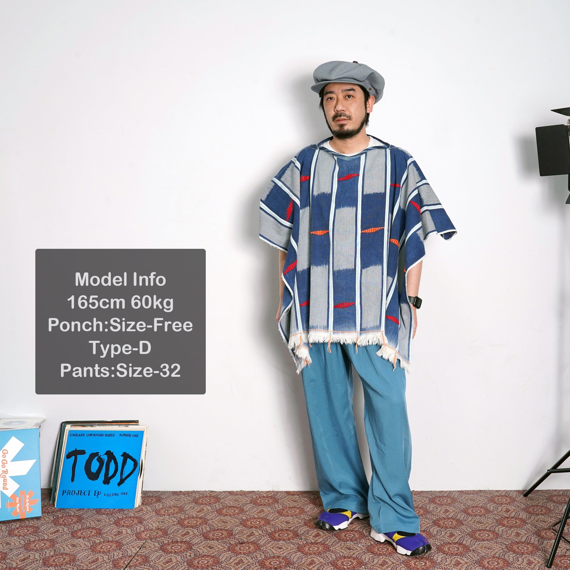 No:M29501 | Name:Poncho | Color:Handwoven African Indigo Cloth, Stripe (One of a Kind) 【MONITALY】-MONITALY-ADDICTION FUKUOKA