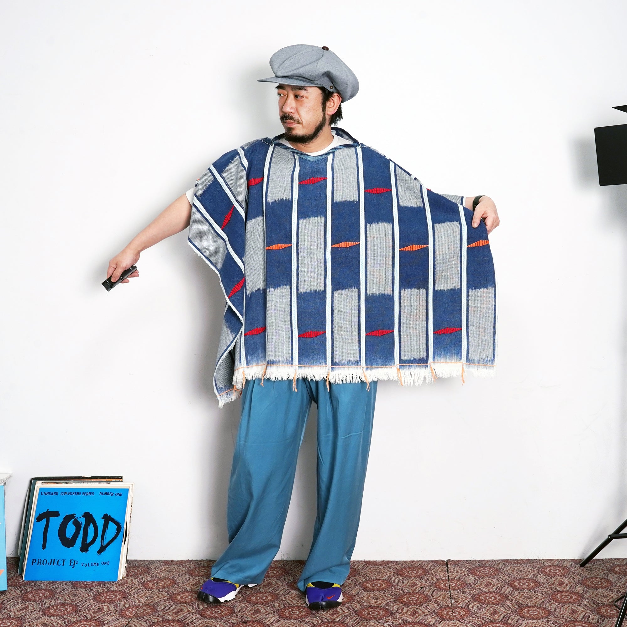 No:M29501 | Name:Poncho | Color:Handwoven African Indigo Cloth, Stripe (One of a Kind) 【MONITALY】-MONITALY-ADDICTION FUKUOKA