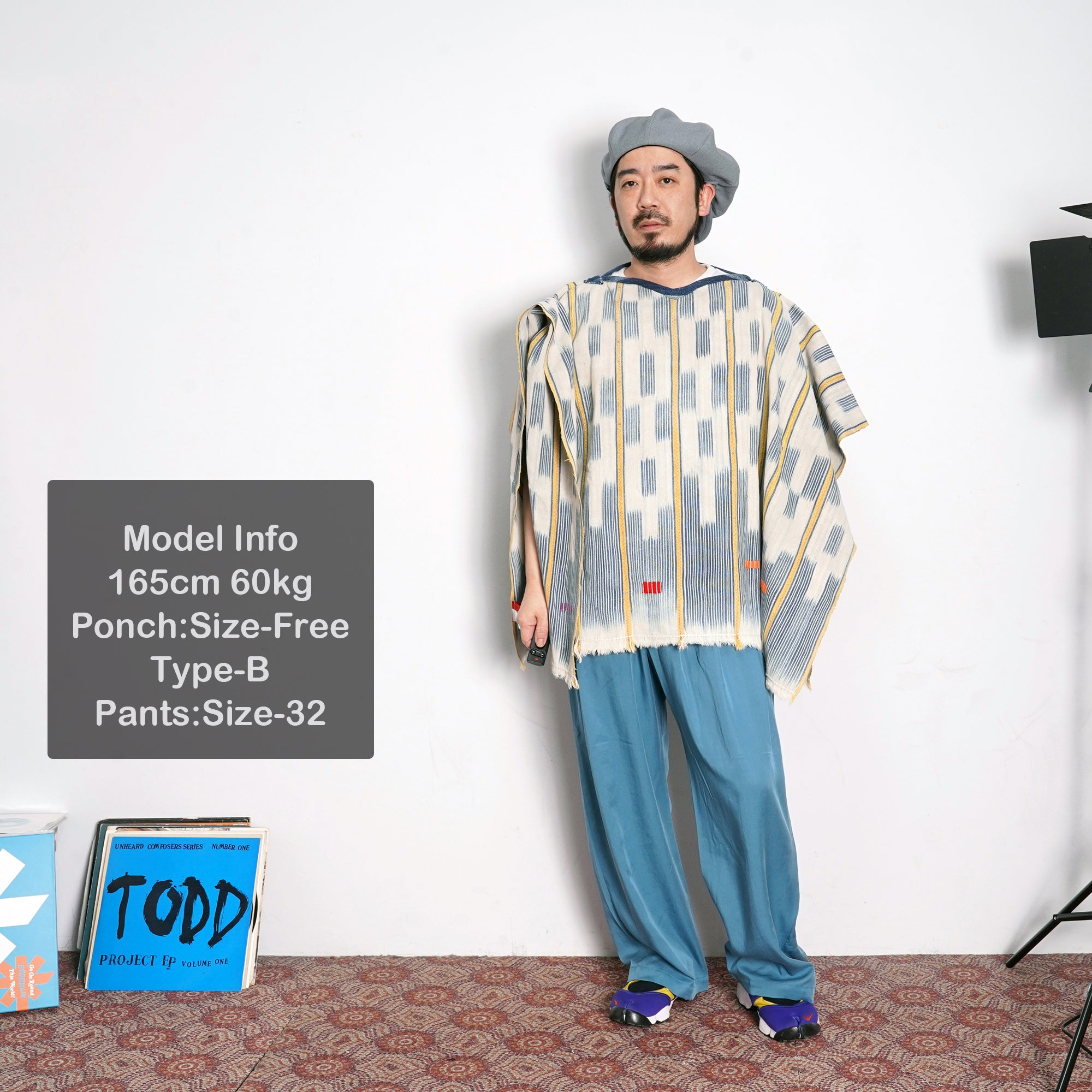 No:M29501 | Name:Poncho | Color:Handwoven African Indigo Cloth, Stripe (One of a Kind) 【MONITALY】-MONITALY-ADDICTION FUKUOKA