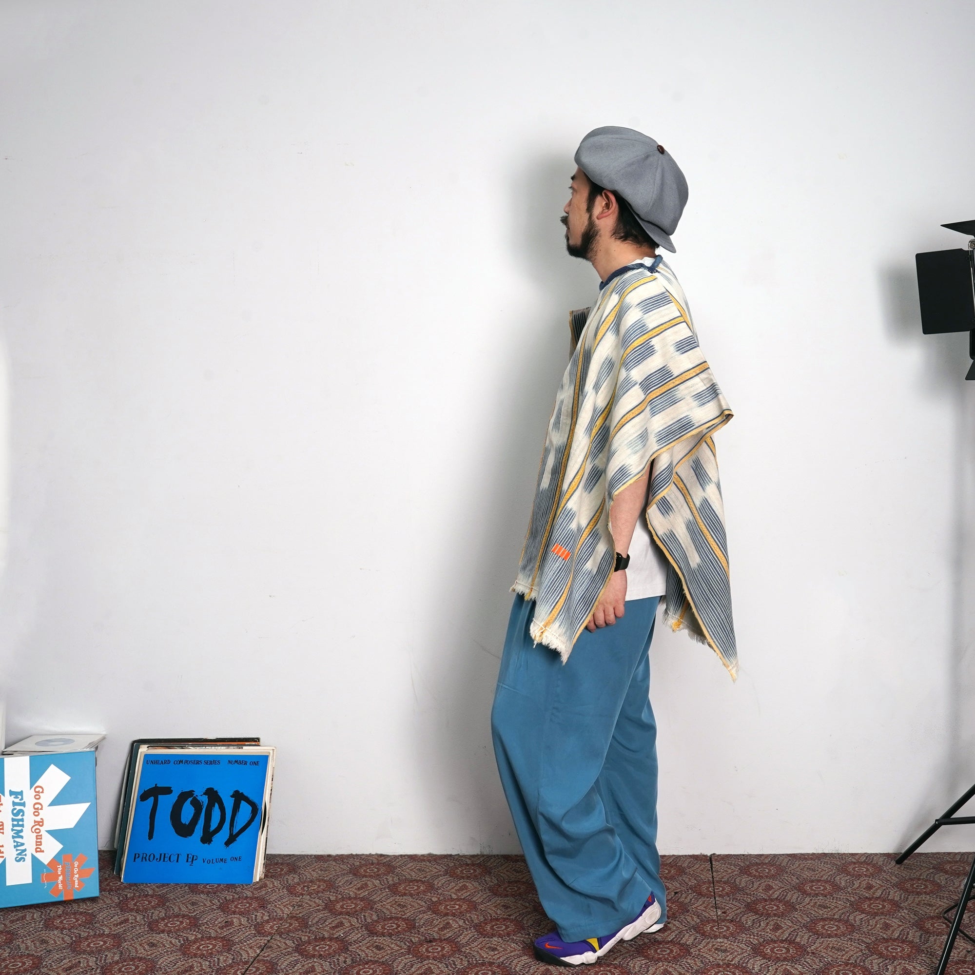 No:M29501 | Name:Poncho | Color:Handwoven African Indigo Cloth, Stripe (One of a Kind) 【MONITALY】-MONITALY-ADDICTION FUKUOKA