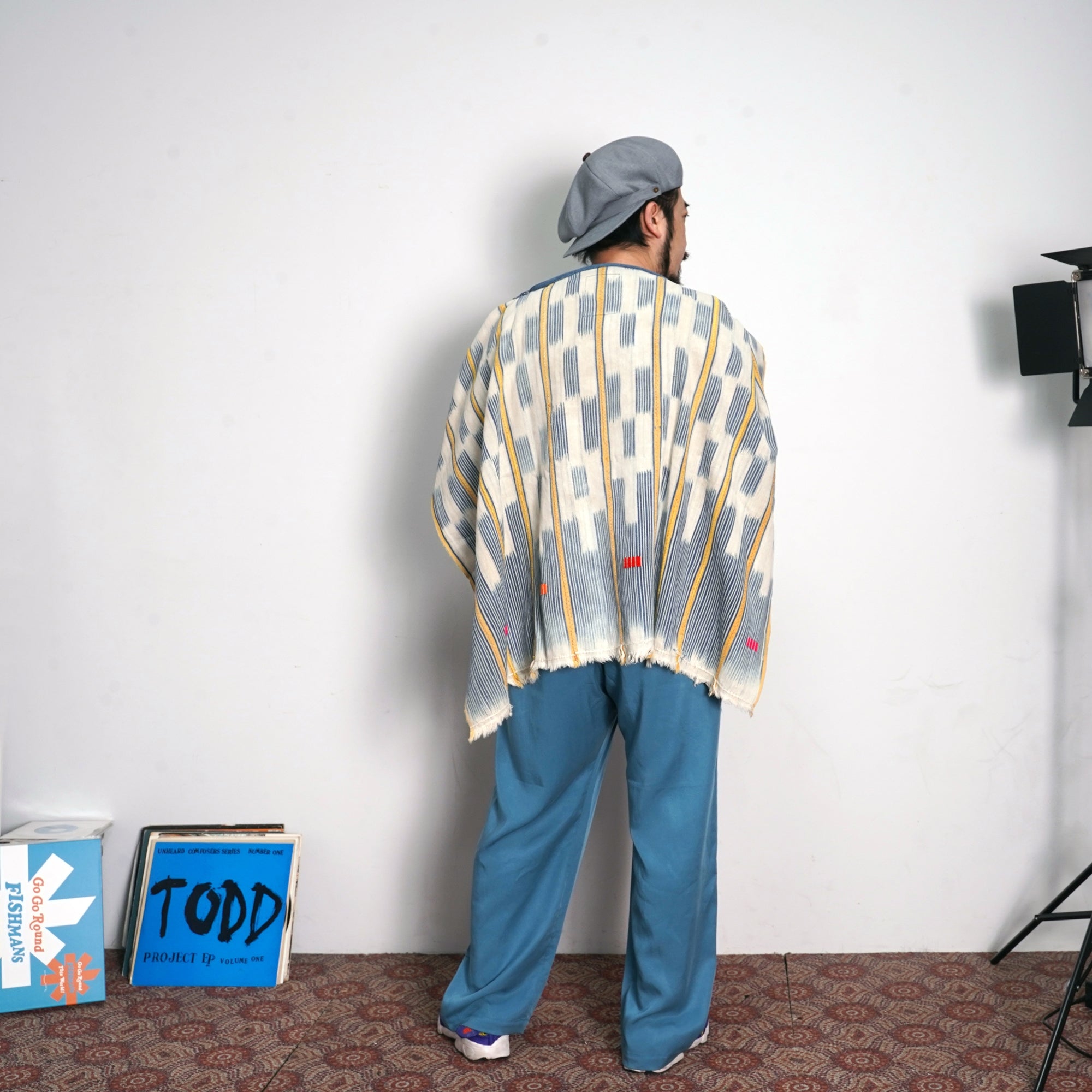 No:M29501 | Name:Poncho | Color:Handwoven African Indigo Cloth, Stripe (One of a Kind) 【MONITALY】-MONITALY-ADDICTION FUKUOKA