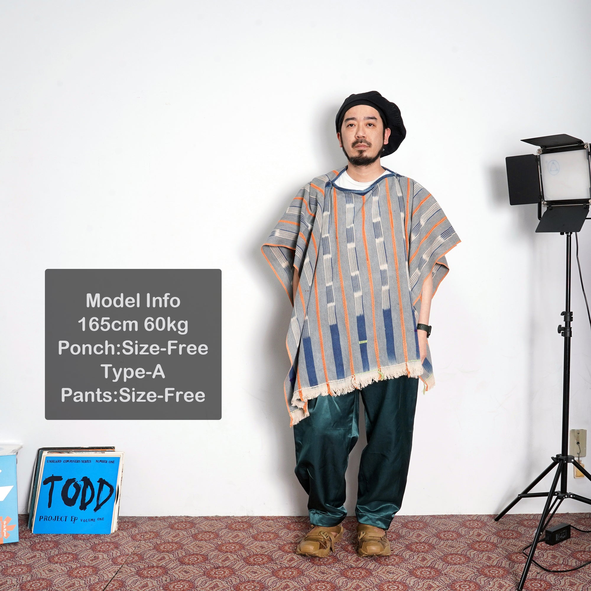 No:M29501 | Name:Poncho | Color:Handwoven African Indigo Cloth, Stripe (One of a Kind) 【MONITALY】-MONITALY-ADDICTION FUKUOKA