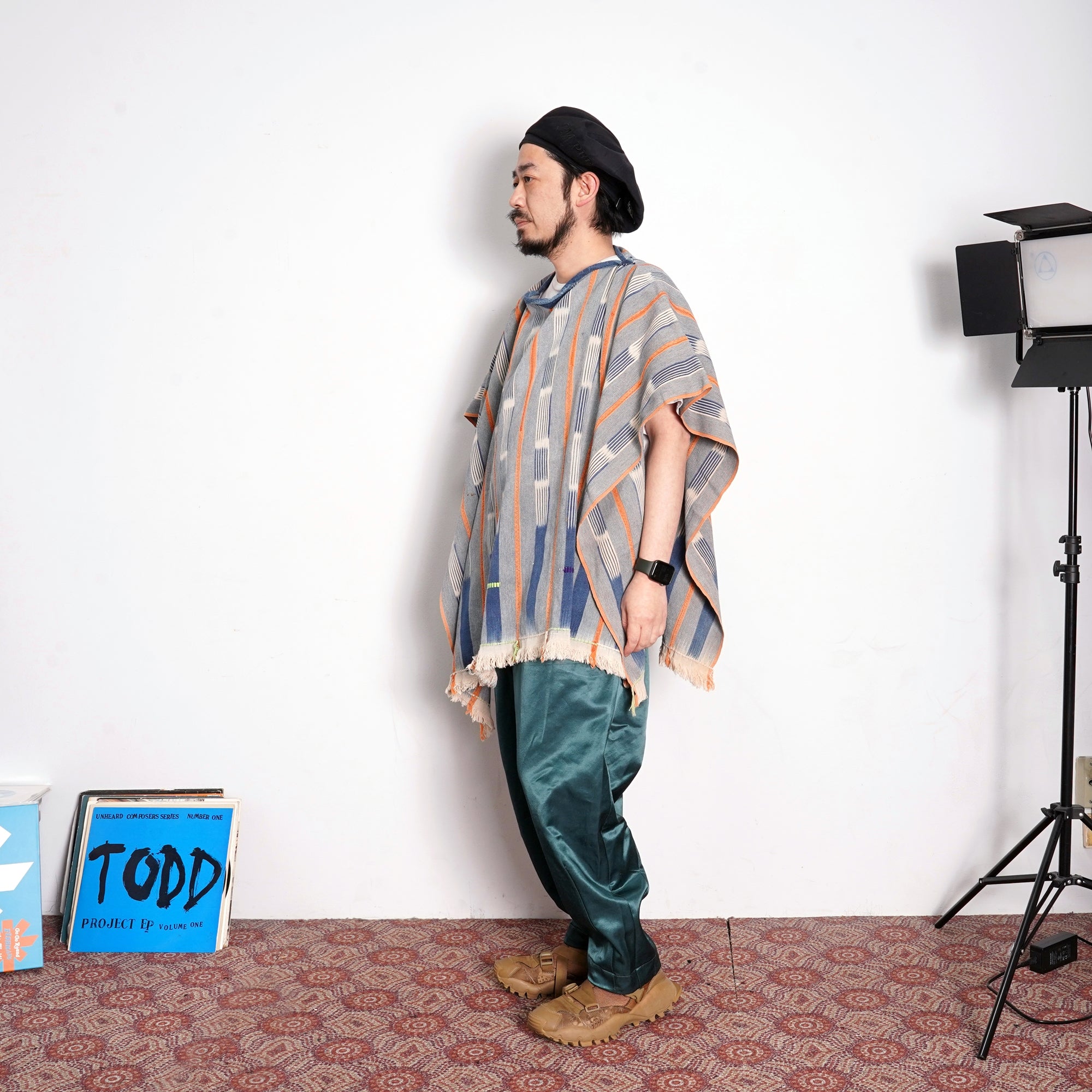 No:M29501 | Name:Poncho | Color:Handwoven African Indigo Cloth, Stripe (One of a Kind) 【MONITALY】-MONITALY-ADDICTION FUKUOKA