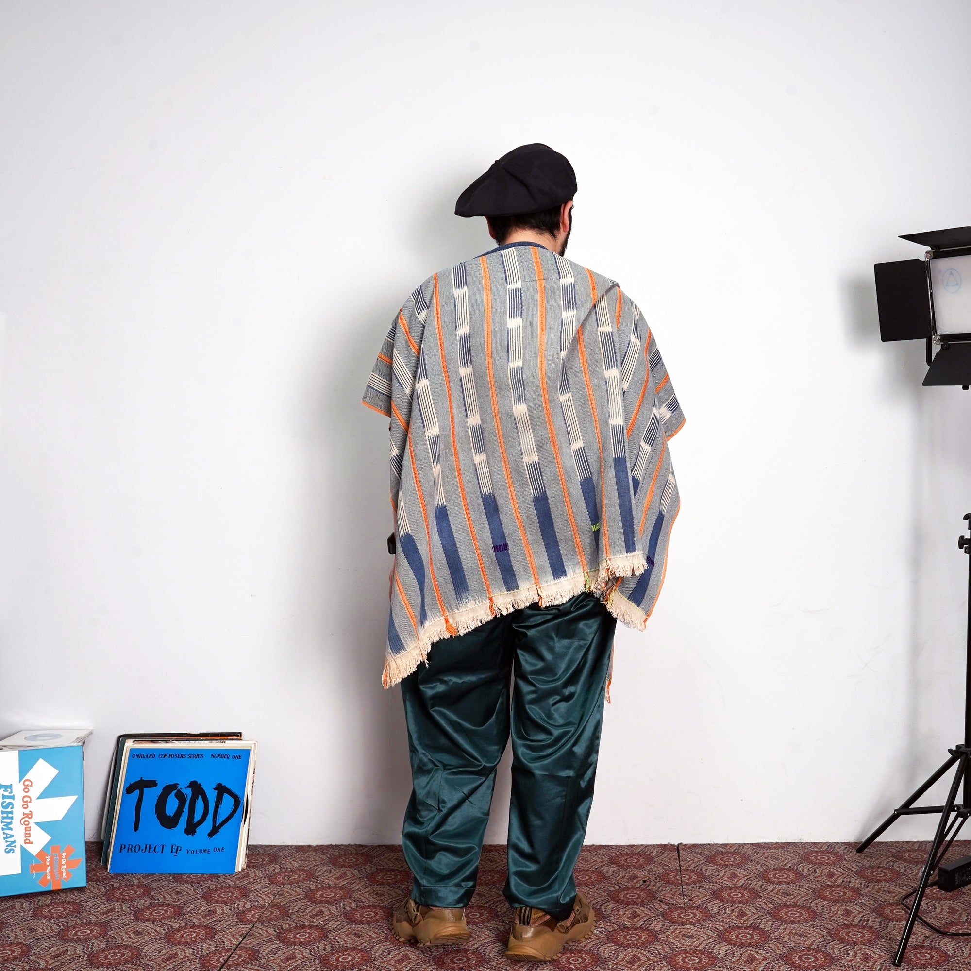 No:M29501 | Name:Poncho | Color:Handwoven African Indigo Cloth, Stripe (One of a Kind) 【MONITALY】-MONITALY-ADDICTION FUKUOKA