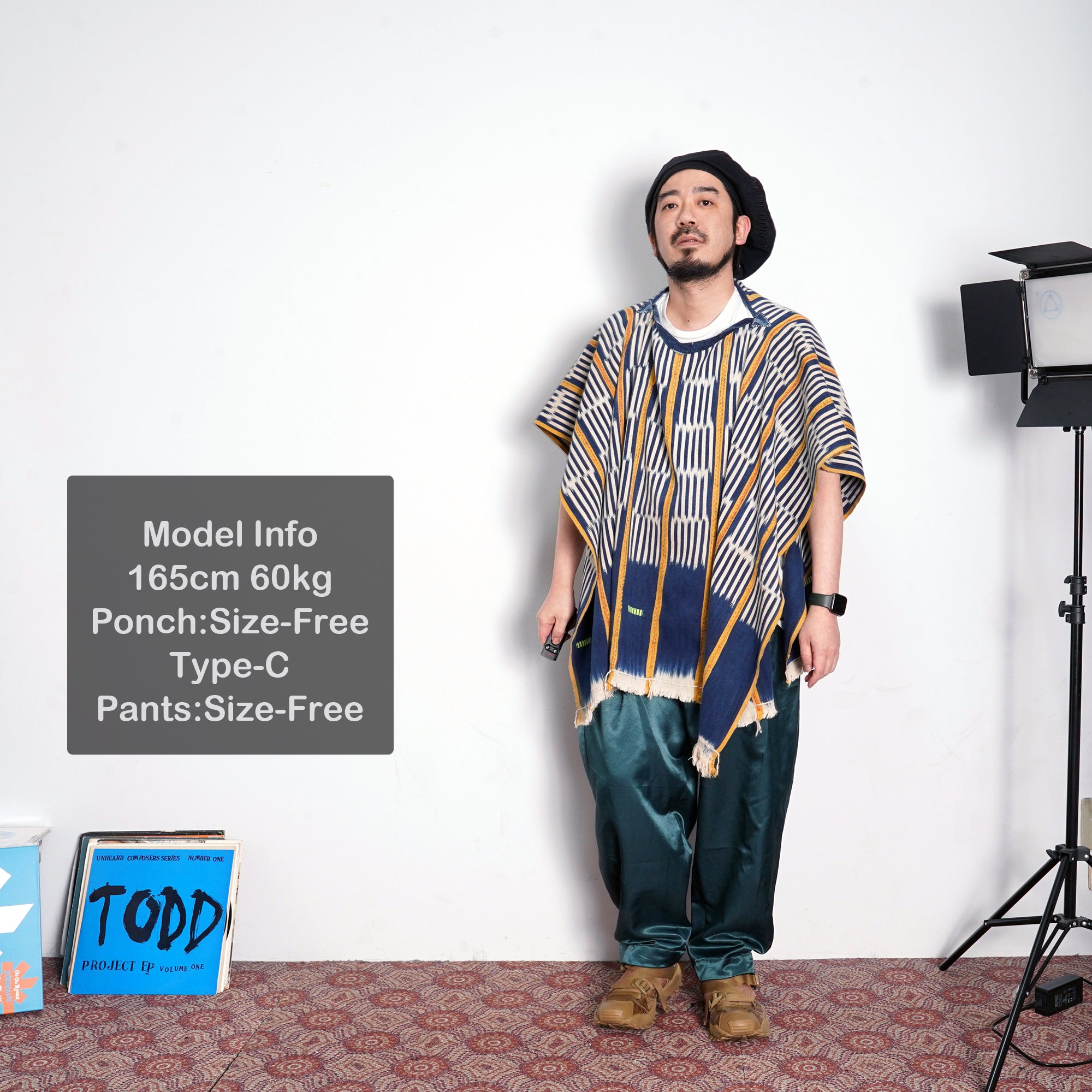 No:M29501 | Name:Poncho | Color:Handwoven African Indigo Cloth, Stripe (One of a Kind) 【MONITALY】-MONITALY-ADDICTION FUKUOKA