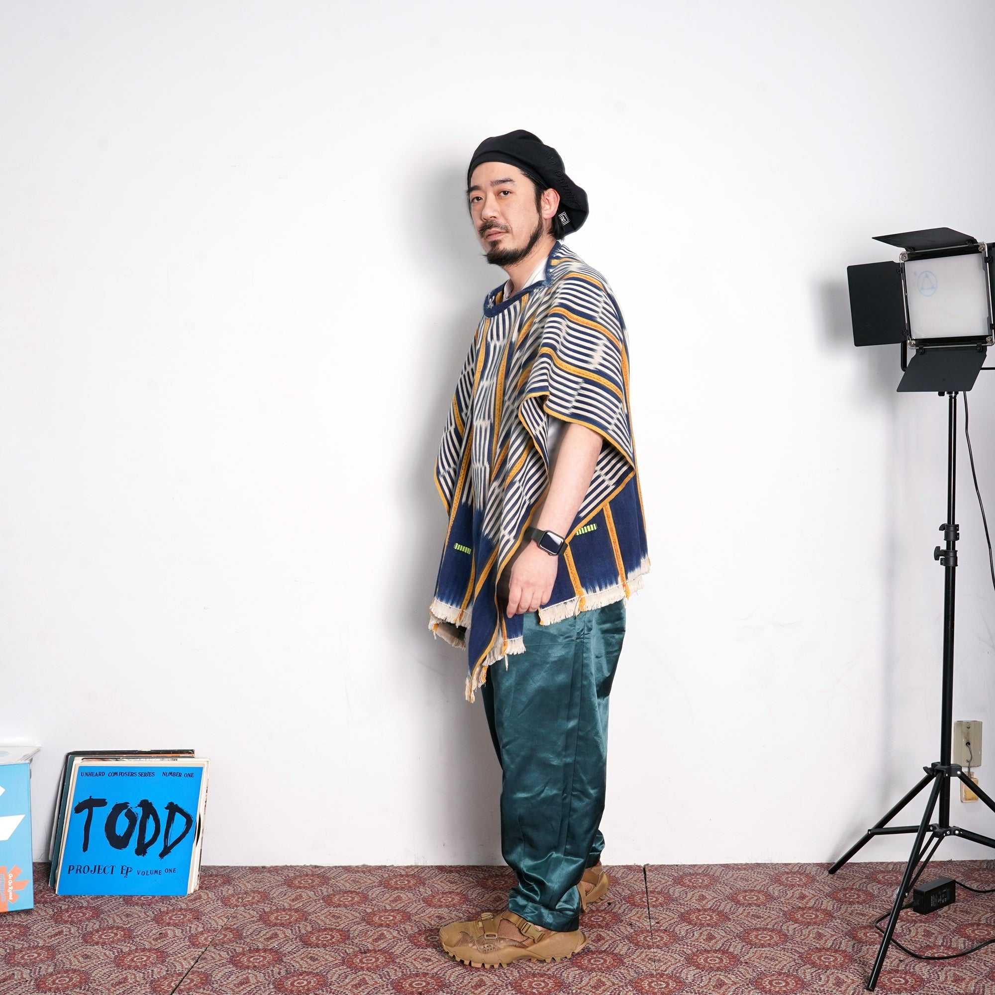 No:M29501 | Name:Poncho | Color:Handwoven African Indigo Cloth, Stripe (One of a Kind) 【MONITALY】-MONITALY-ADDICTION FUKUOKA