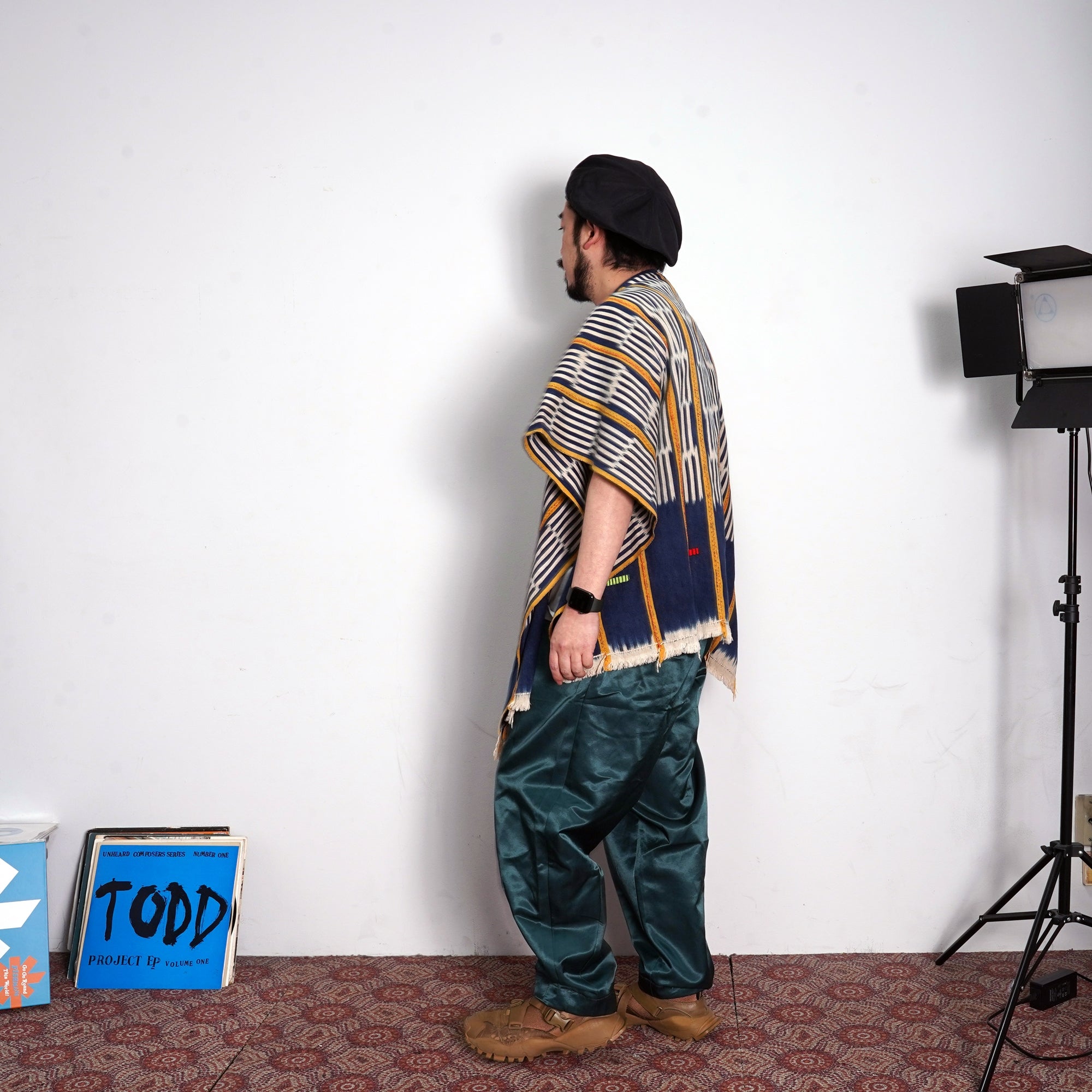 No:M29501 | Name:Poncho | Color:Handwoven African Indigo Cloth, Stripe (One of a Kind) 【MONITALY】-MONITALY-ADDICTION FUKUOKA