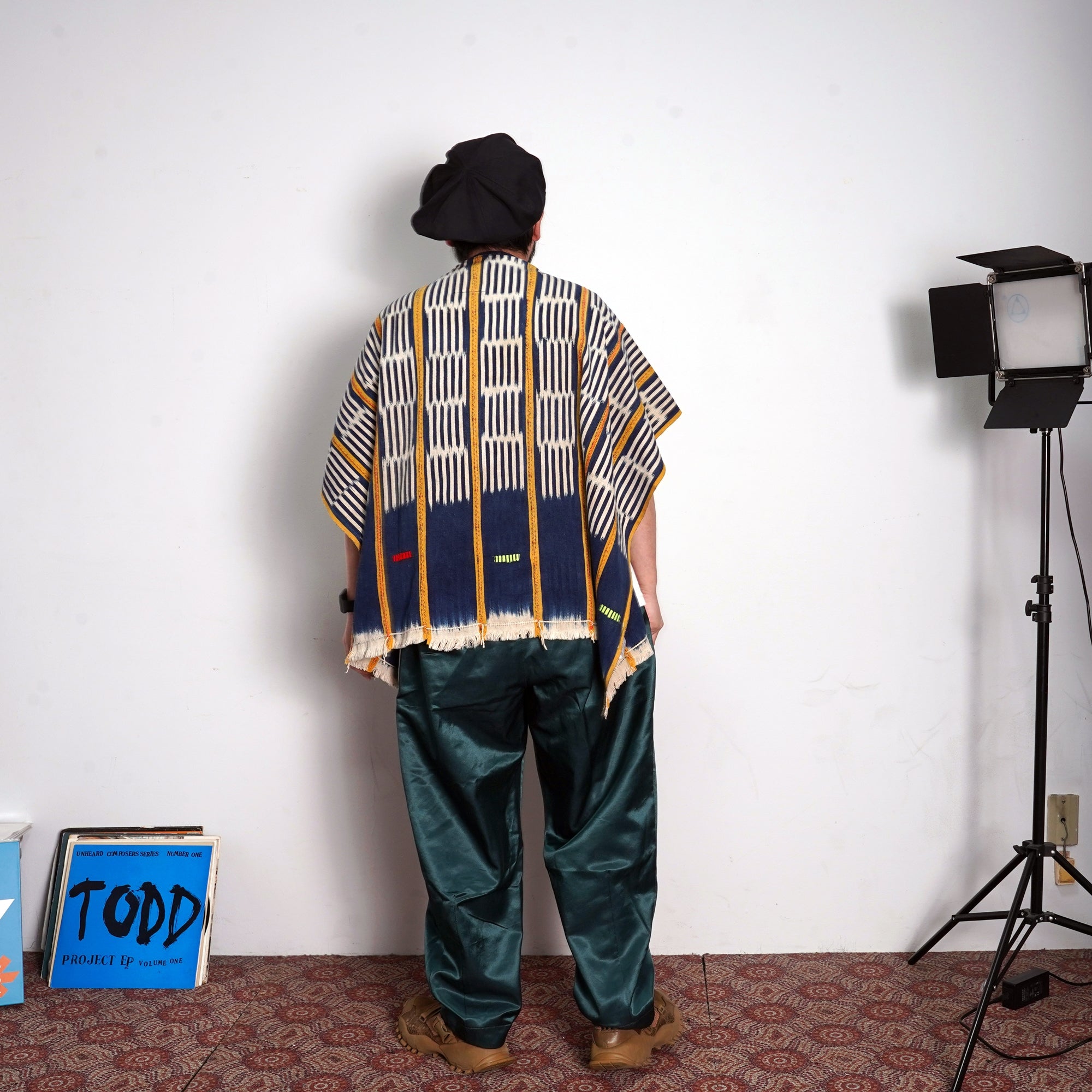 No:M29501 | Name:Poncho | Color:Handwoven African Indigo Cloth, Stripe (One of a Kind) 【MONITALY】-MONITALY-ADDICTION FUKUOKA