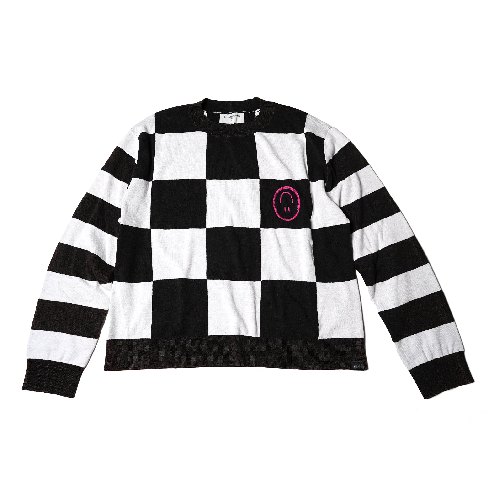 No:25576 | Name:SCOREBOARD SMILEY KNIT SWEATER | Color:Black White【ONE TEASPOON_ワンティースプーン】【archive】