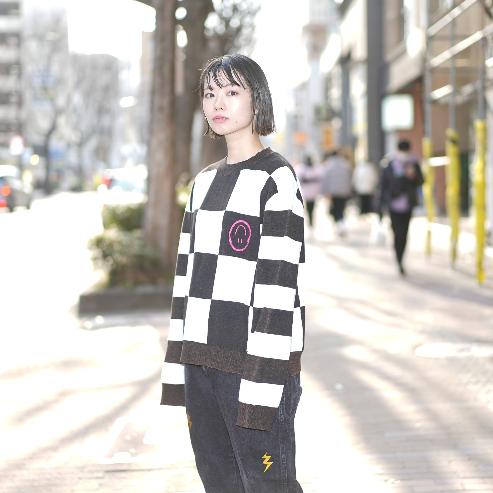 No:25576 | Name:SCOREBOARD SMILEY KNIT SWEATER | Color:Black White【ONE TEASPOON_ワンティースプーン】【archive】