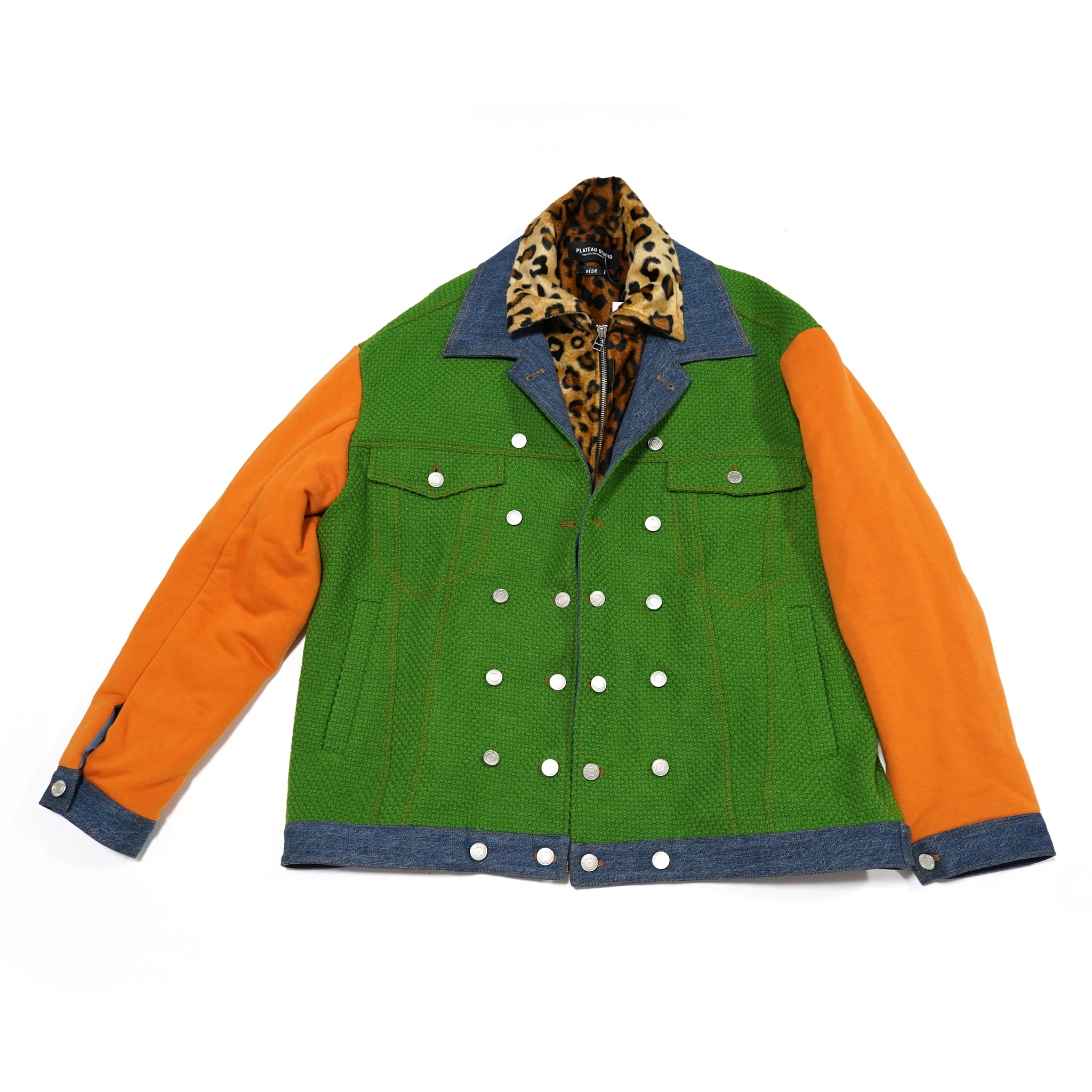 No:pw21j03 | Name:TRIPLE LAYER MULTI JACKET | Color:Denim-Grn-Orange-Leopard | Size:1/2【PLATEAU STUDIO_プラトー スタジオ】【archive】