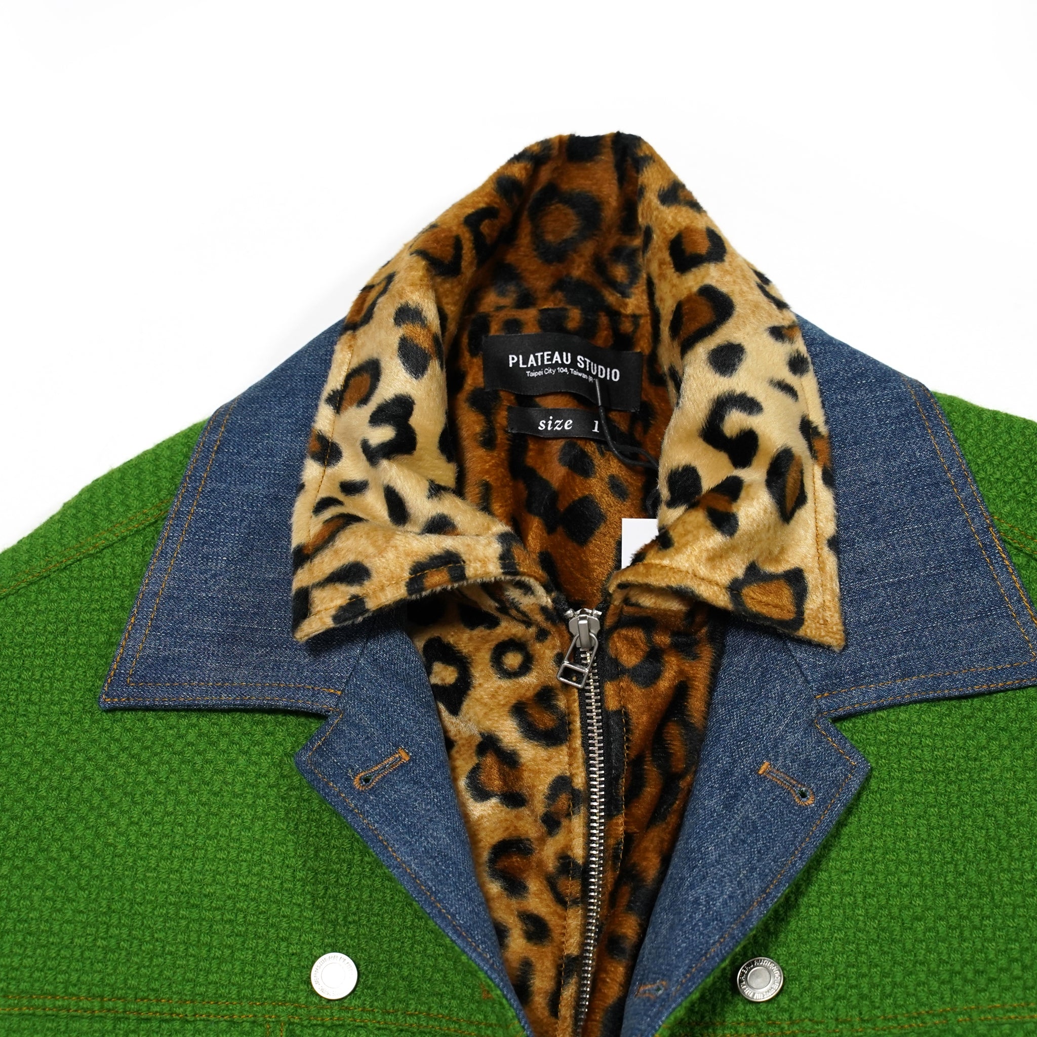 No:pw21j03 | Name:TRIPLE LAYER MULTI JACKET | Color:Denim-Grn-Orange-Leopard | Size:1/2【PLATEAU STUDIO_プラトー スタジオ】【archive】