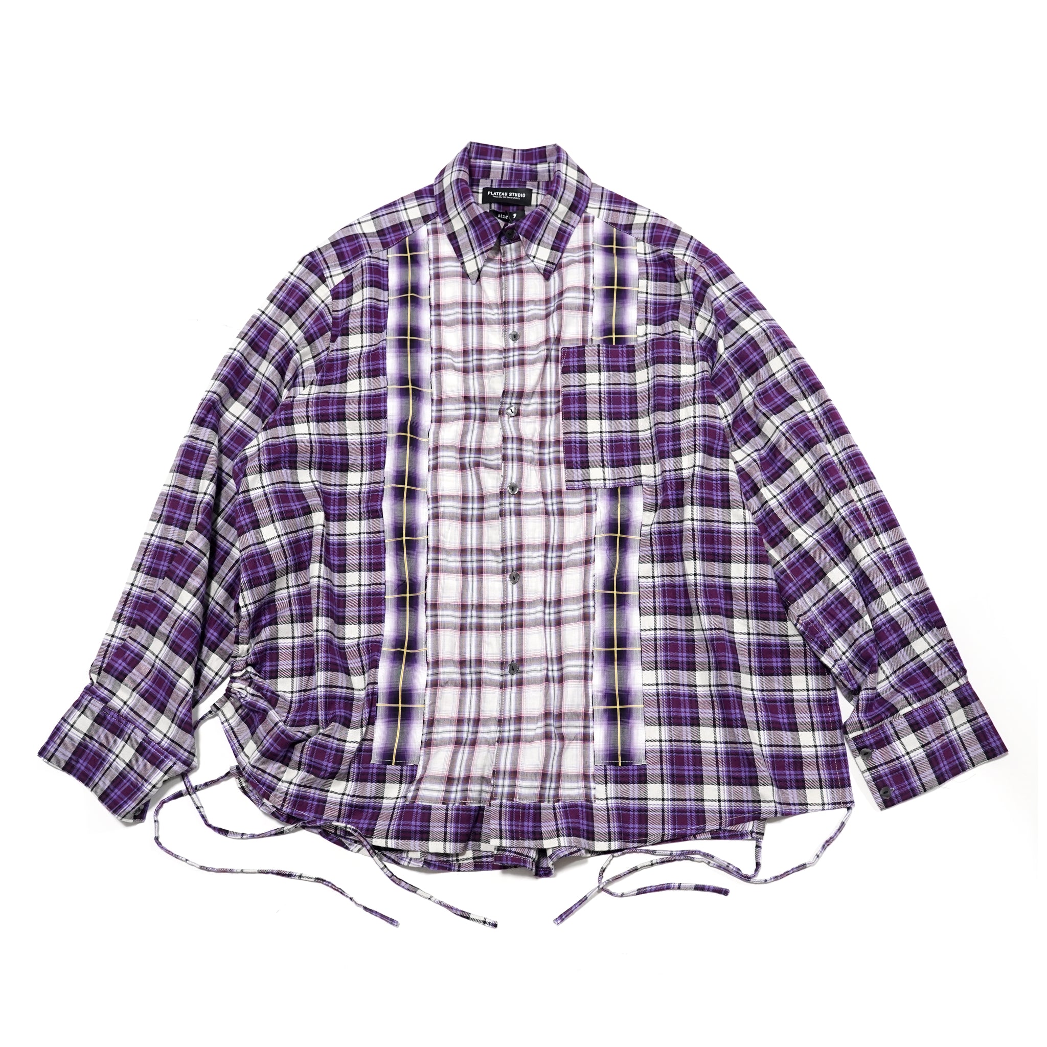 No:pw21t01 | Name:OVERSIZED SPLICED FLANNEL SHIRT | Color:Purple | Size:Free【PLATEAU STUDIO_プラトー スタジオ】【archive】