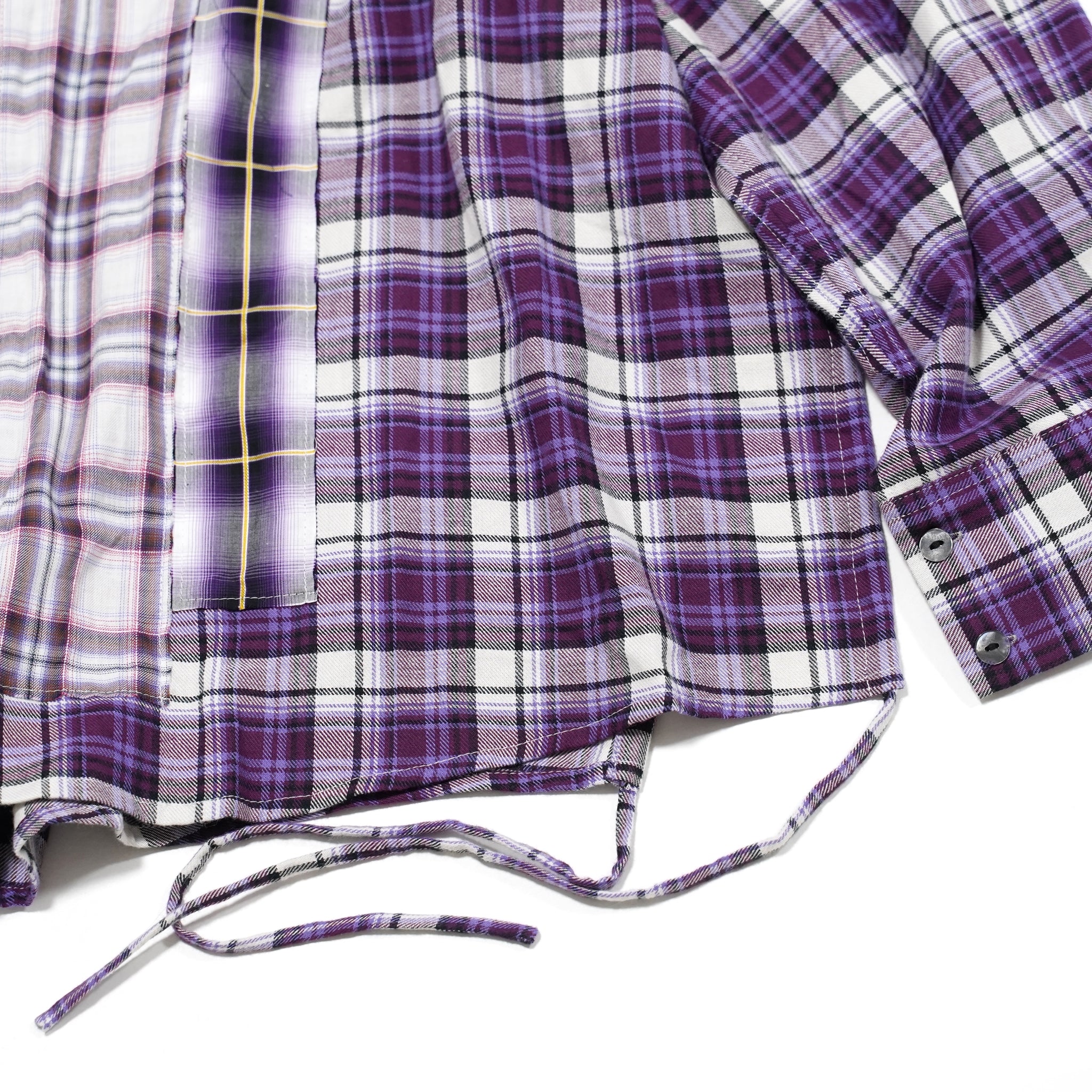 No:pw21t01 | Name:OVERSIZED SPLICED FLANNEL SHIRT | Color:Purple | Size:Free【PLATEAU STUDIO_プラトー スタジオ】【archive】