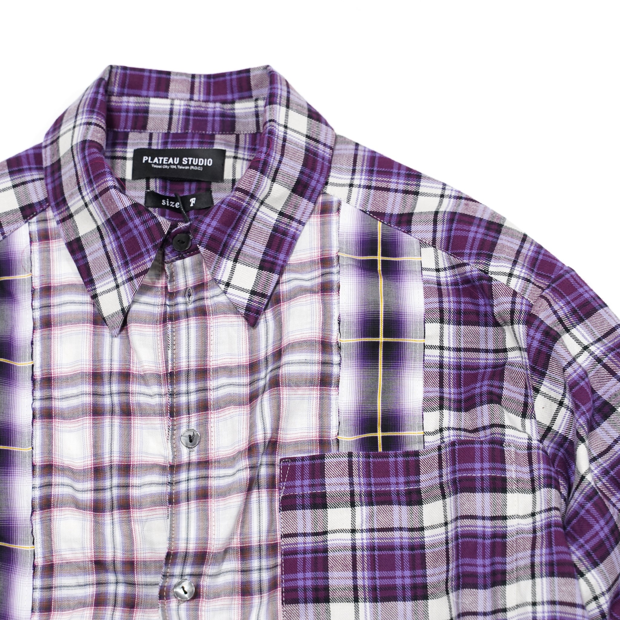 No:pw21t01 | Name:OVERSIZED SPLICED FLANNEL SHIRT | Color:Purple | Size:Free【PLATEAU STUDIO_プラトー スタジオ】【archive】