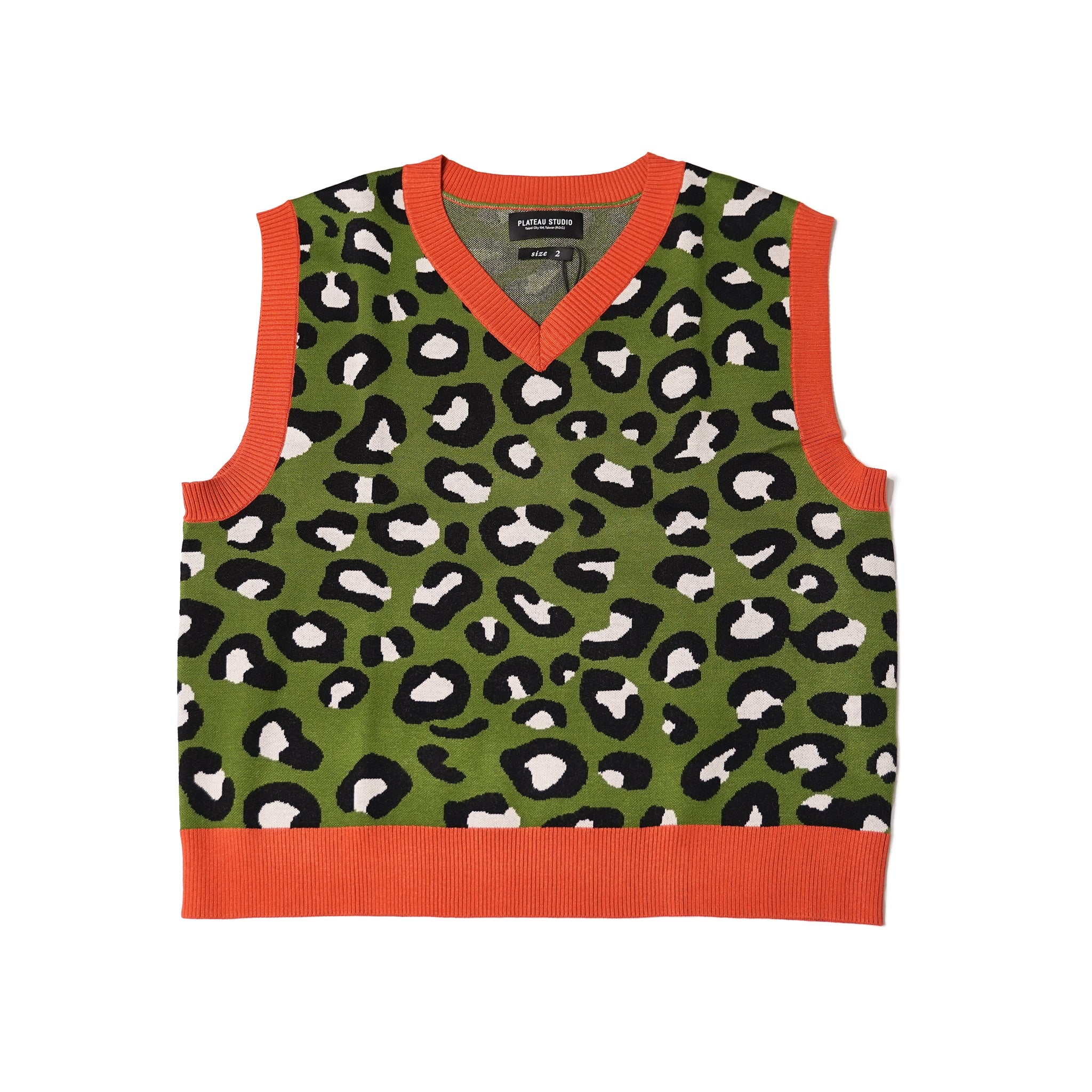 No:ps22kt01-2 | Name:LEOPARD CROPPED VEST | Color:Grn Orange Leopard【PLATEAU STUDIO_プラトー スタジオ】【archive】