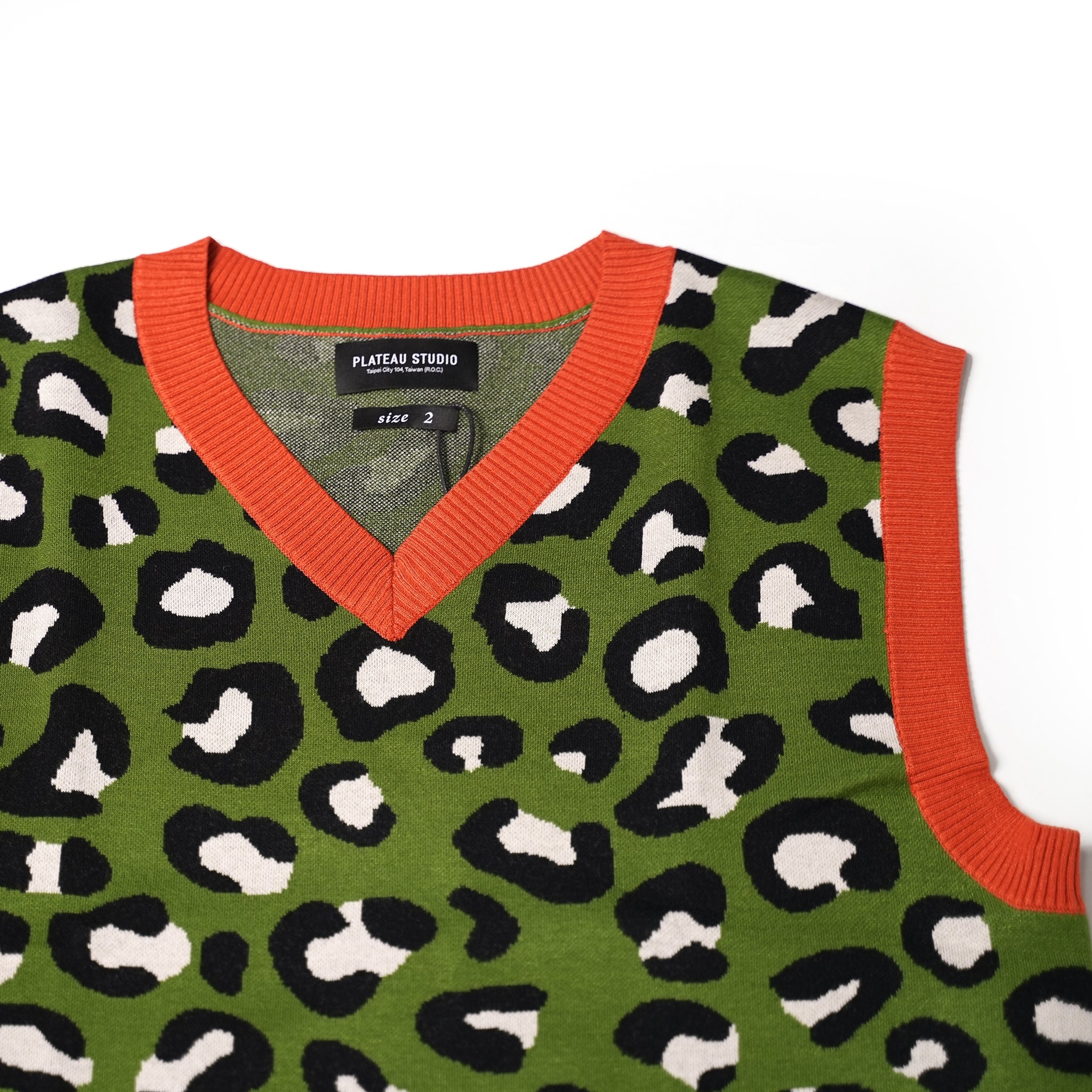 No:ps22kt01-2 | Name:LEOPARD CROPPED VEST | Color:Grn Orange Leopard【PLATEAU STUDIO_プラトー スタジオ】【archive】