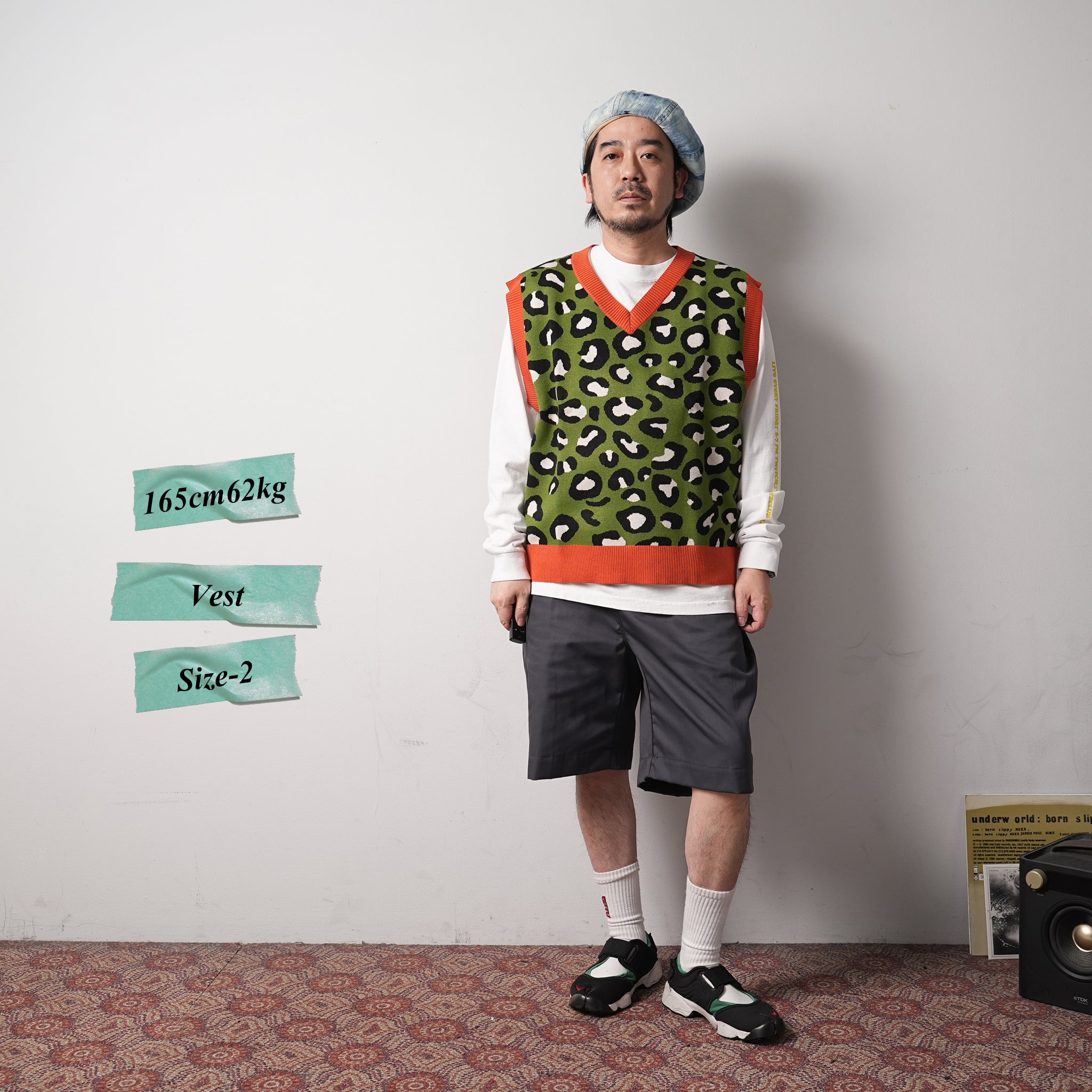 No:ps22kt01-2 | Name:LEOPARD CROPPED VEST | Color:Grn Orange Leopard【PLATEAU STUDIO_プラトー スタジオ】【archive】