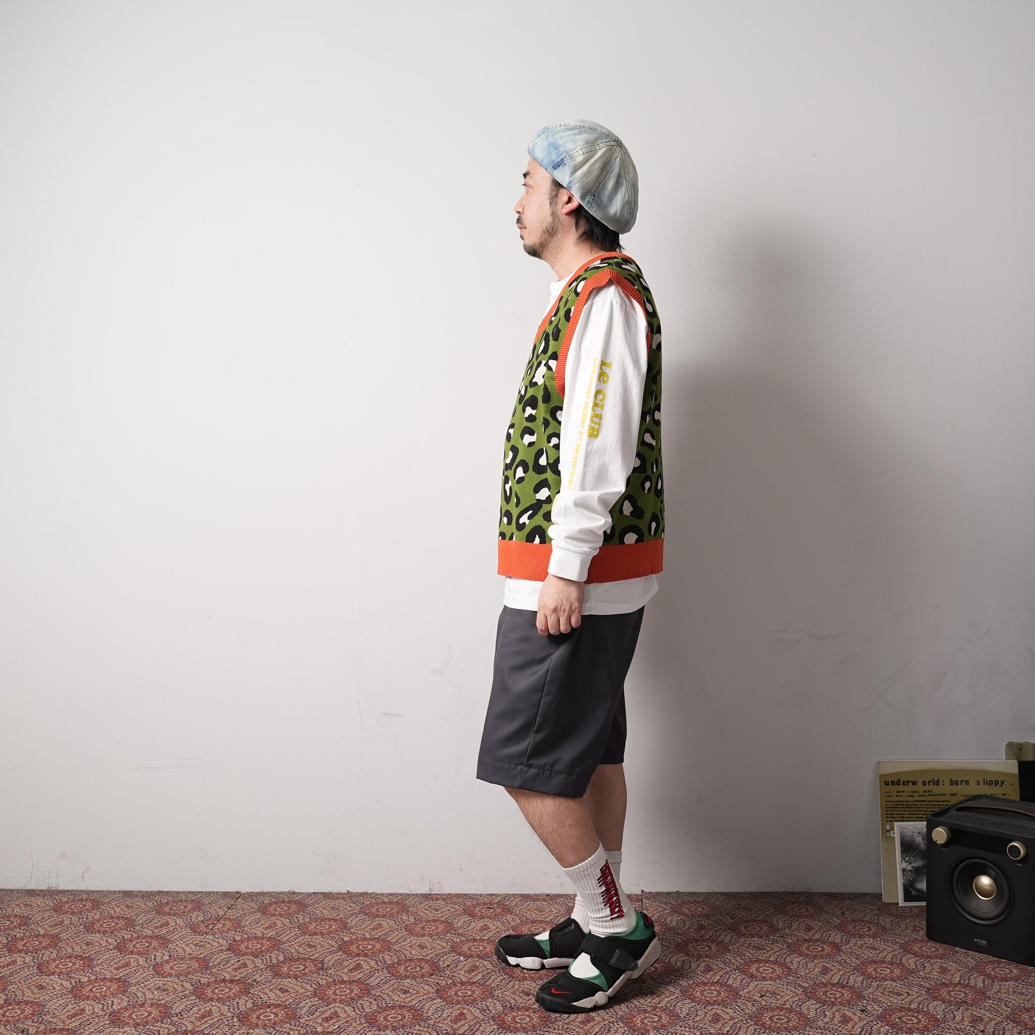 No:ps22kt01-2 | Name:LEOPARD CROPPED VEST | Color:Grn Orange Leopard【PLATEAU STUDIO_プラトー スタジオ】【archive】
