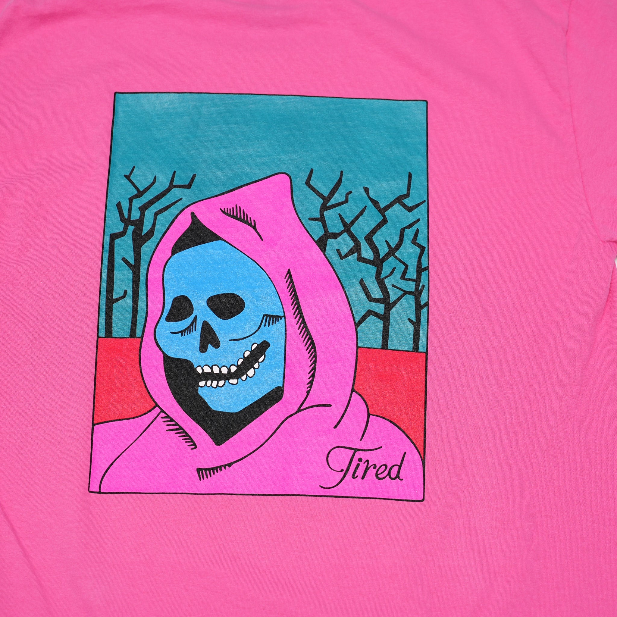 TS00175 | CREEPY SKULL SS TEE – Hot Pink | TIRED【ネコポス選択可能】