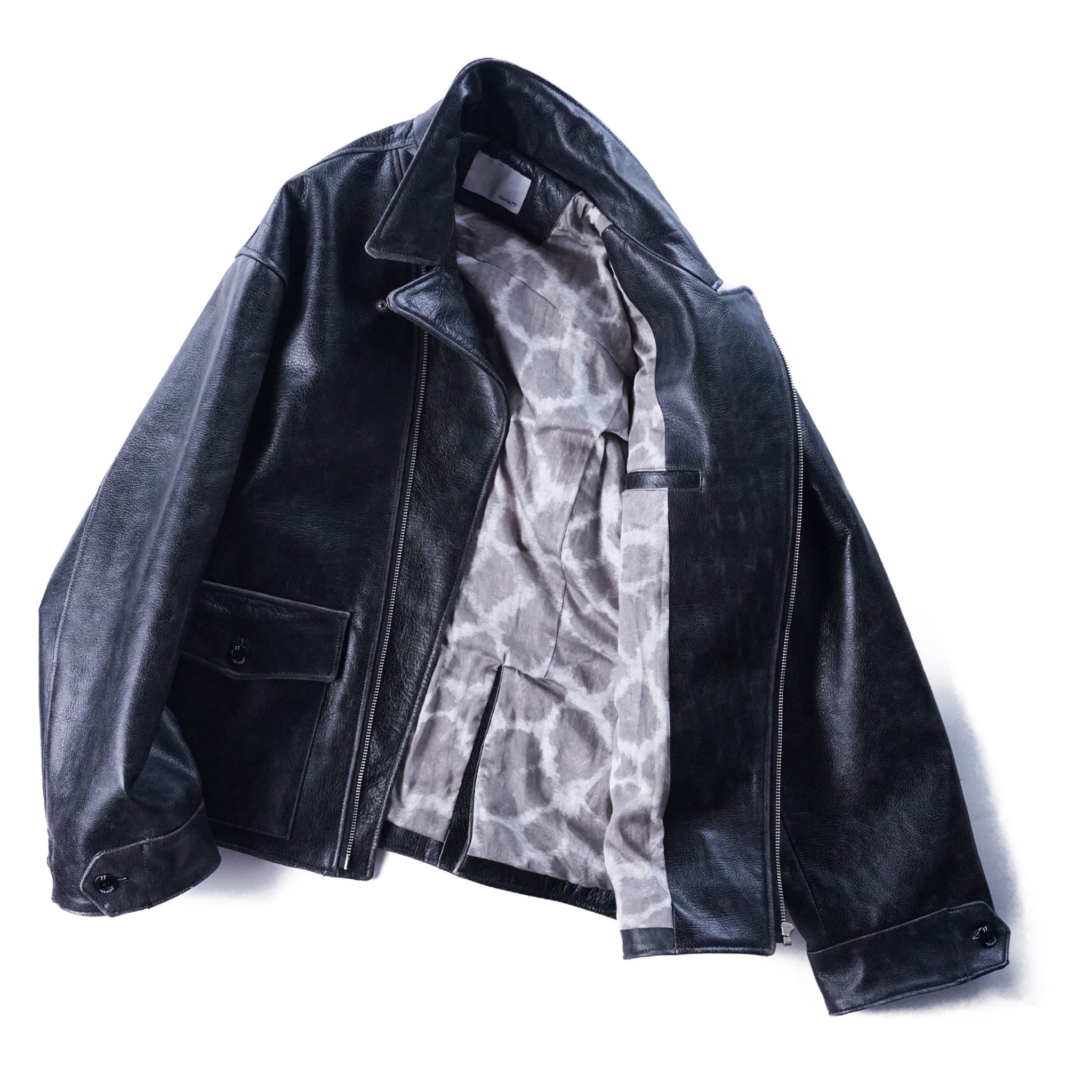 Crack leather double wide jacketBlack | VARDE77
