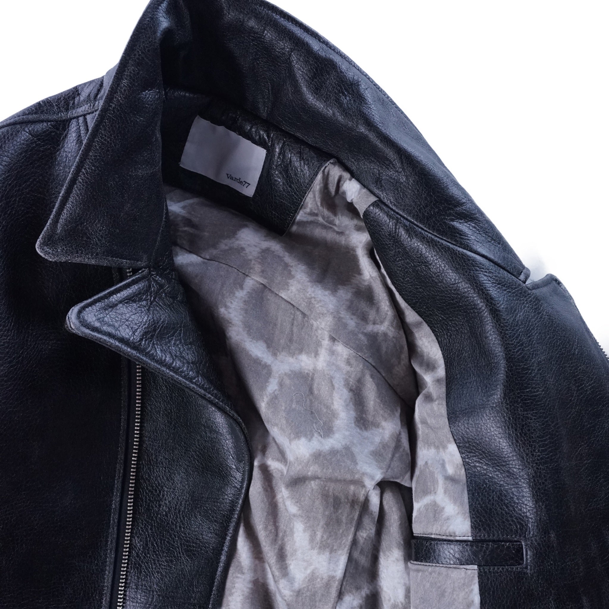 Crack leather double wide jacketBlack | VARDE77