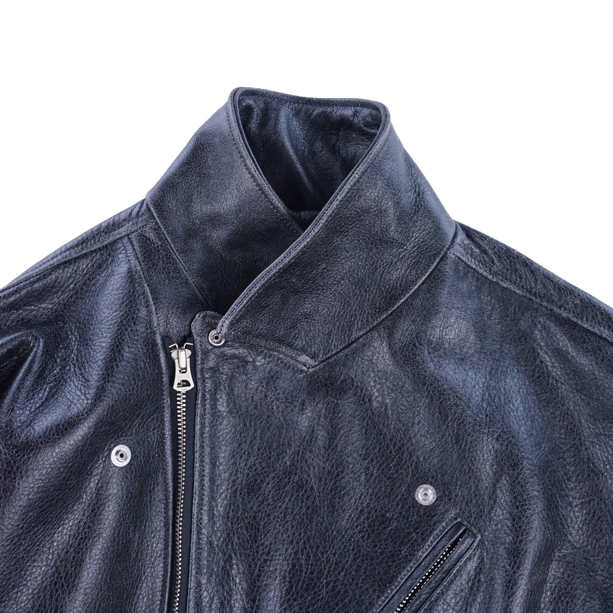 Crack leather double wide jacketBlack | VARDE77
