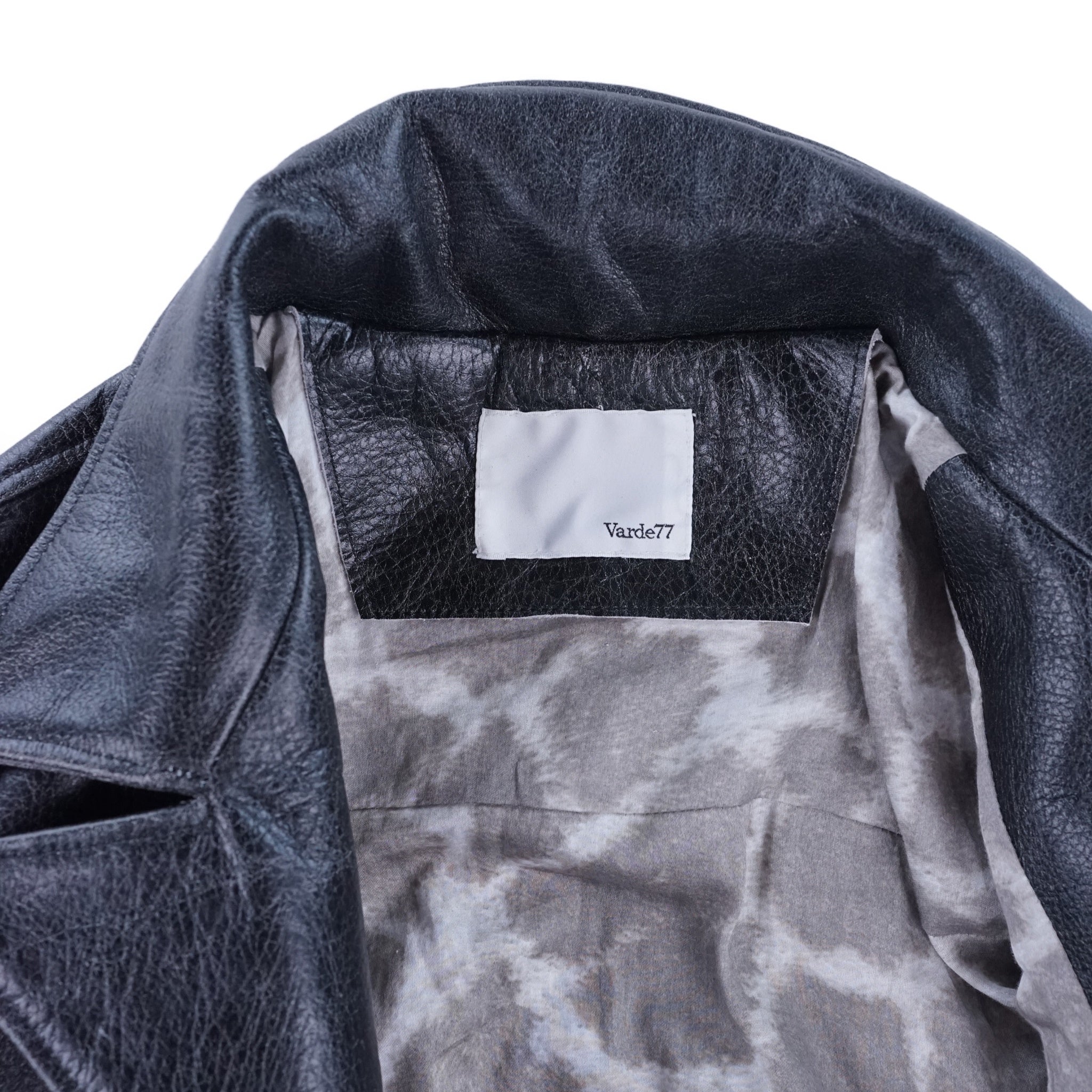 Crack leather double wide jacketBlack | VARDE77