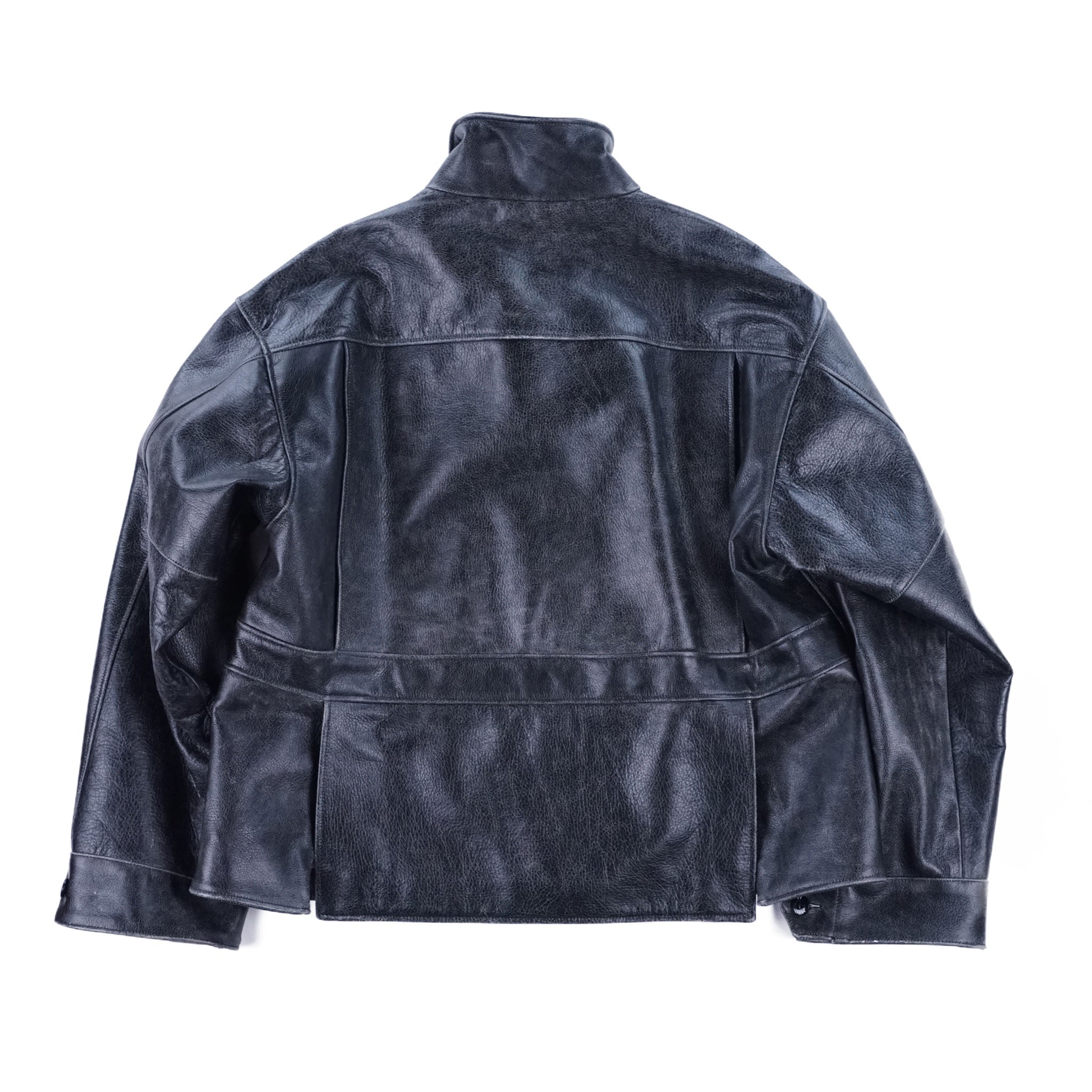 Crack leather double wide jacketBlack | VARDE77