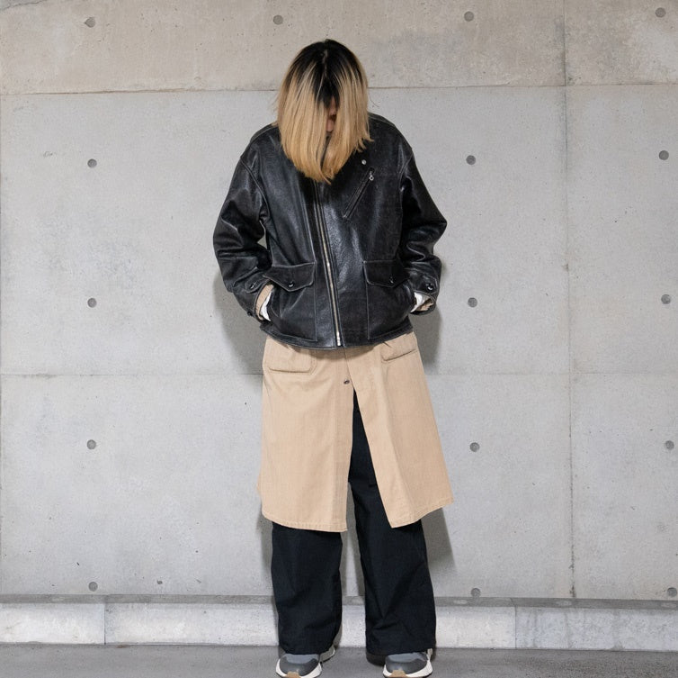 Crack leather double wide jacketBlack | VARDE77
